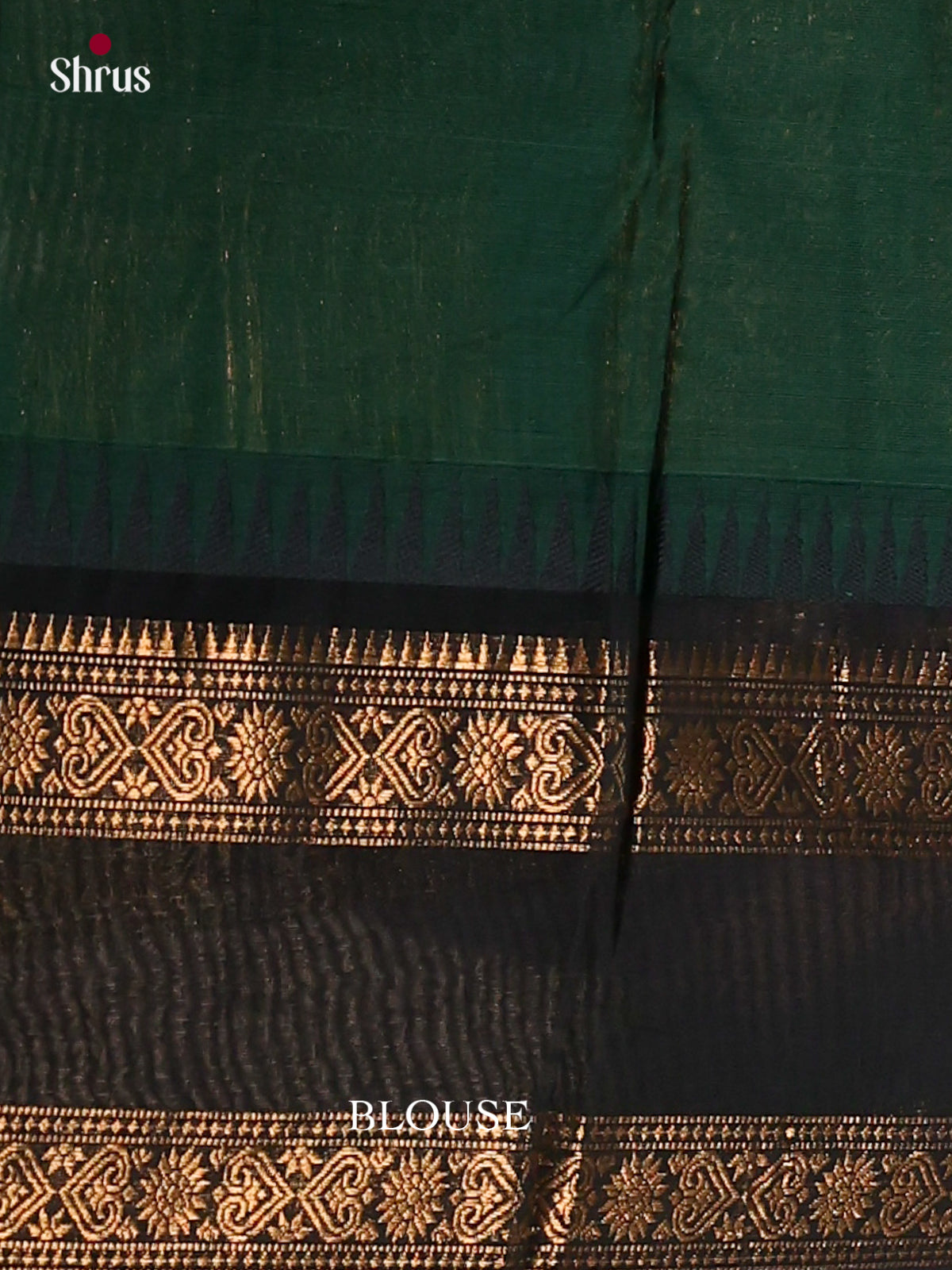 Serene Forest Green Chettinad Cotton Sarees With Thread Buttas & Black Temple Zari Border
