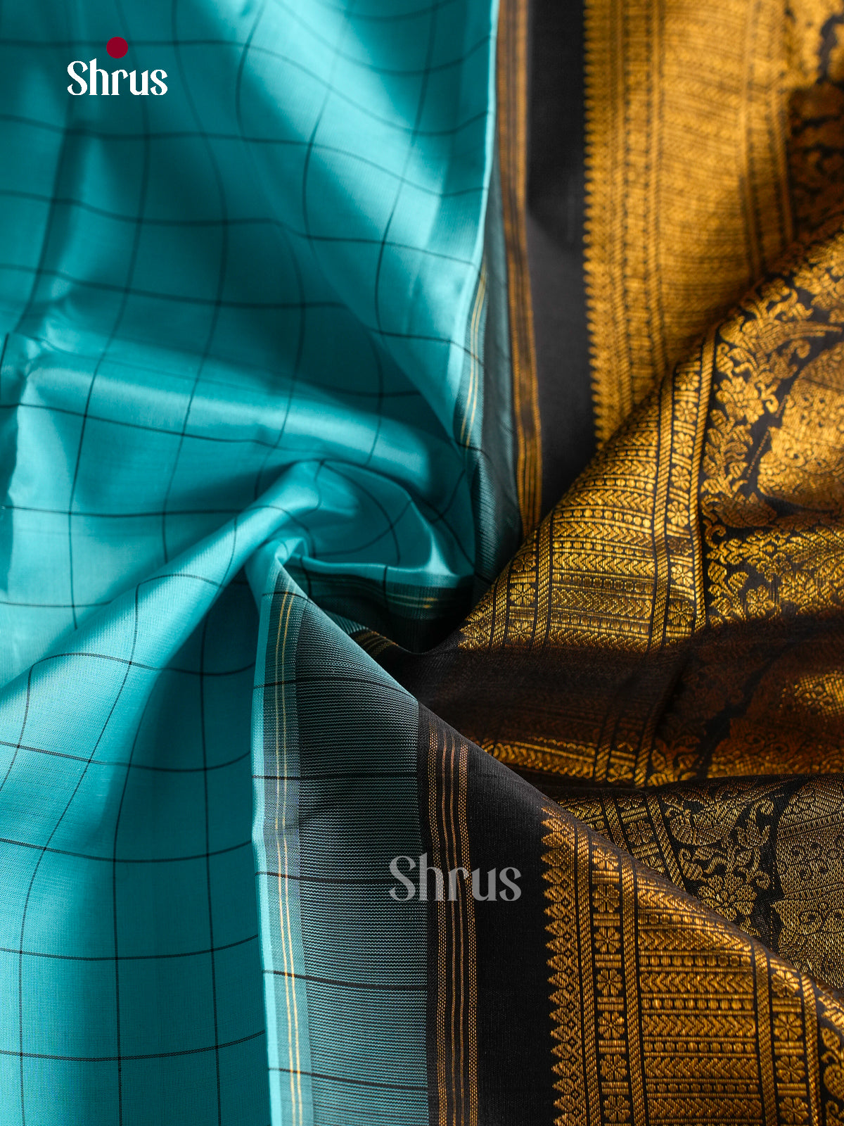 Serene Sky Blue Pattu Sarees sWith Thread Checks | Black Rettapet Zari Border