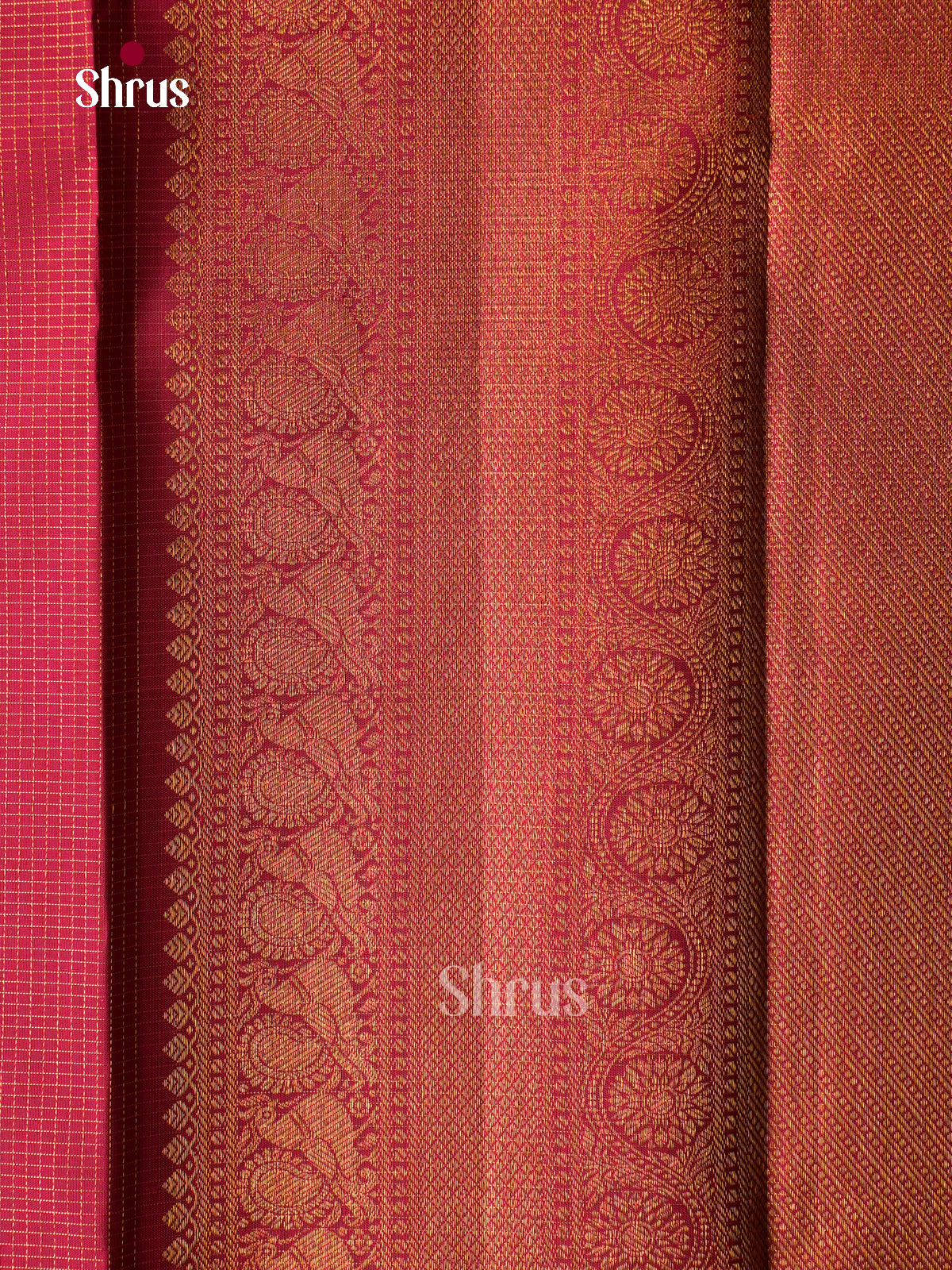 Sheeny Dark Red Silk Saree With Fine Checks & Buttas | Self Broad Zari Border & Brocade Pallu