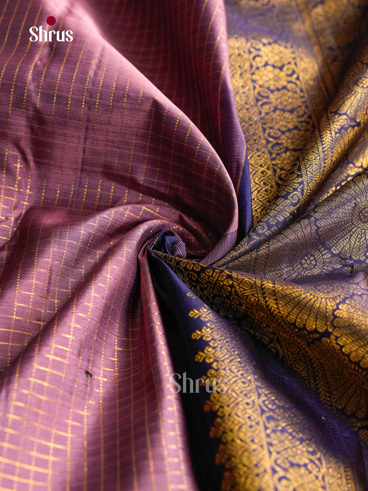 Sheeny Mauve Pattu Saree With Gold Zari Kattams | Navy Blue Rettapet Zari Border