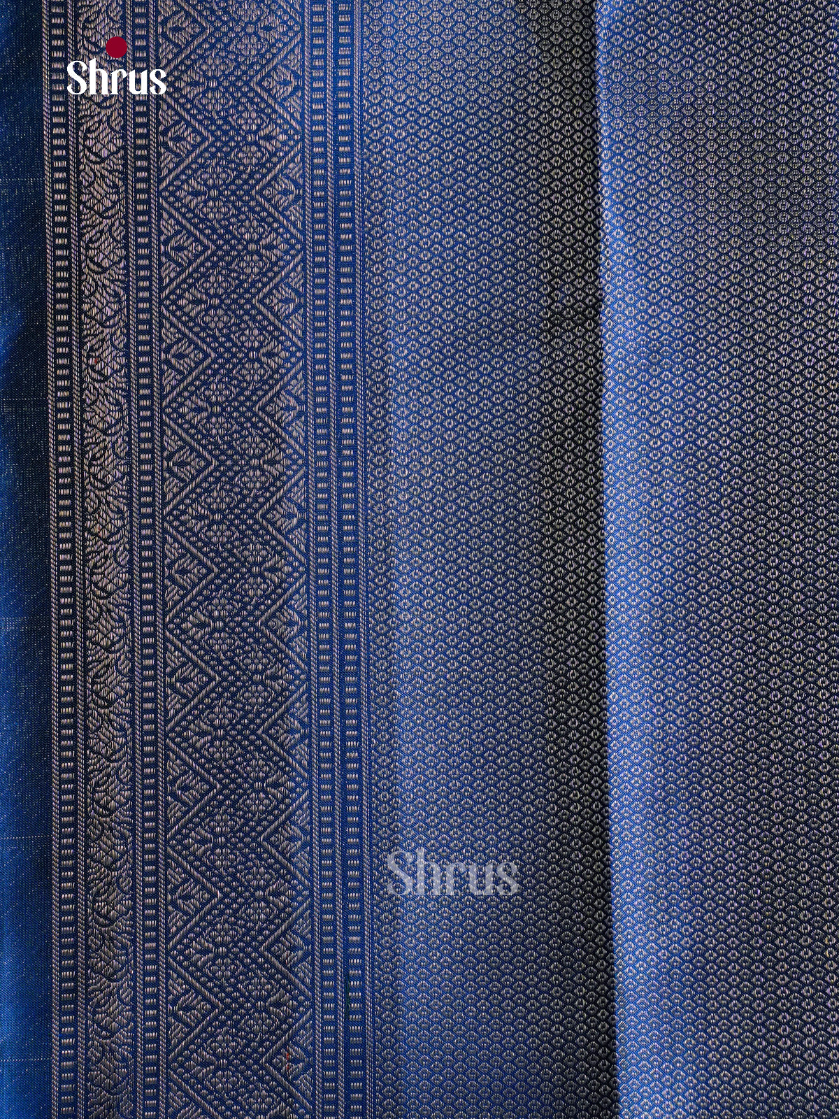 Sheeny Royal Blue Pattu Saree With Silver Floral Brocade | Self Border With Green Selvedge
