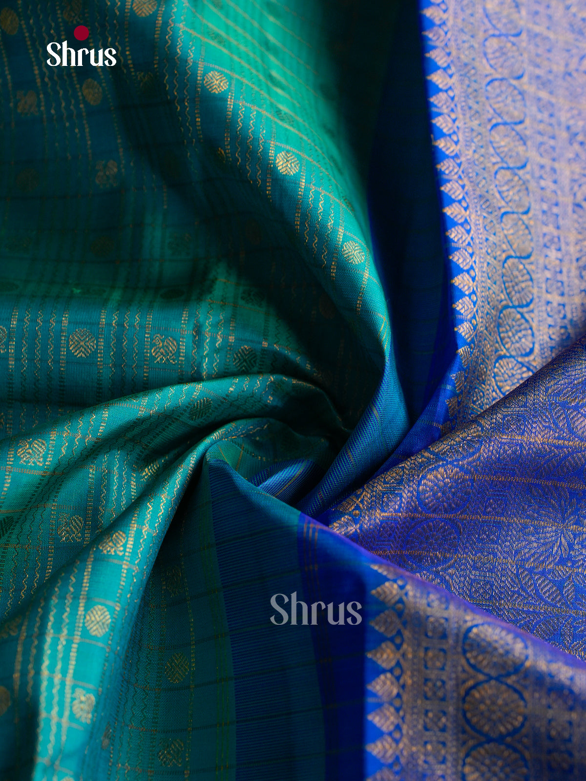 Sheeny Sea Green Pattu Sarees With Gold Checks & Buttas | Royal Blue Zari Border