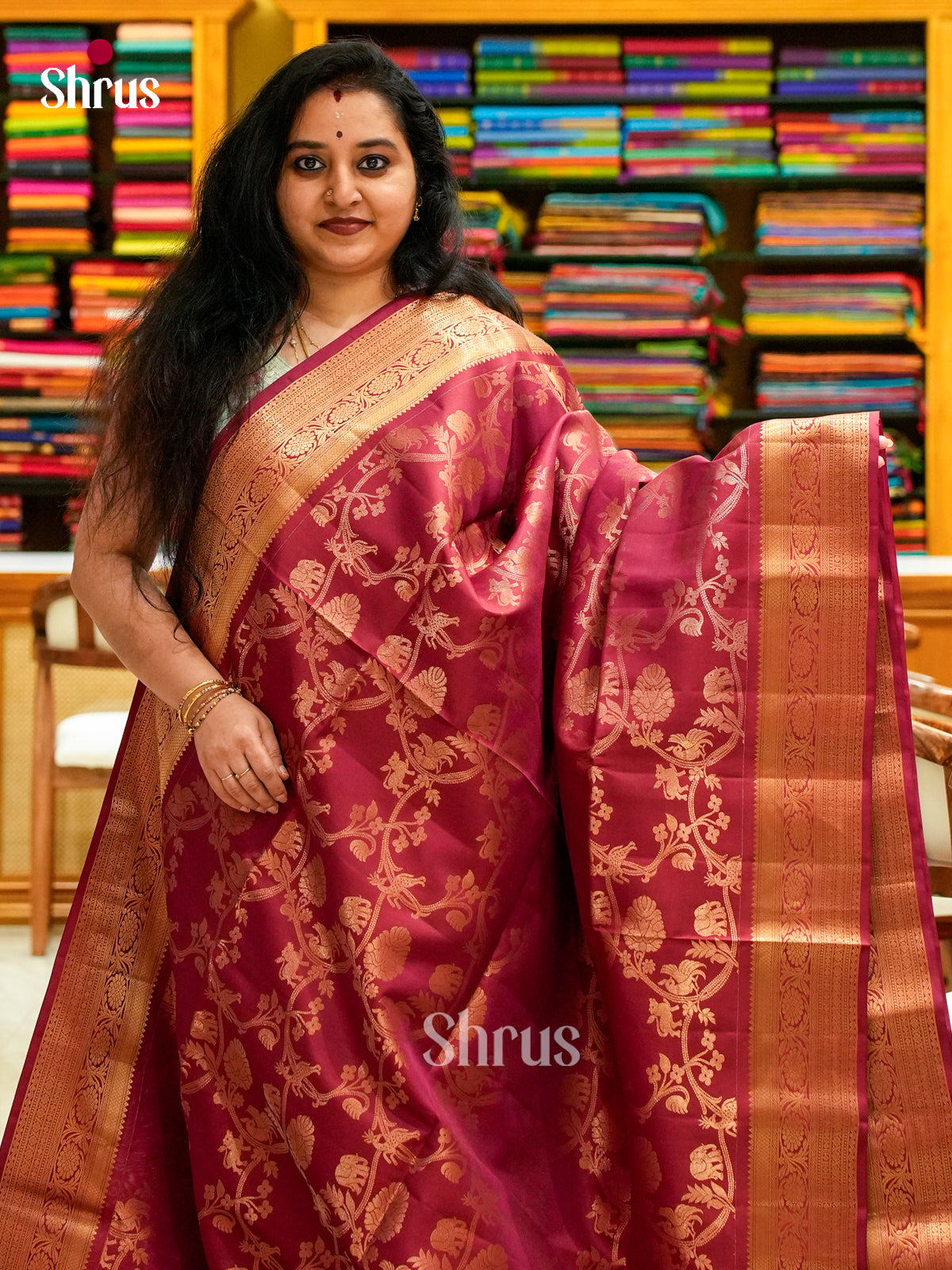 Shimmery Deep Magenta Soft Silk Sarees With Vanasingaram Pattern & Brocade Zari pallu