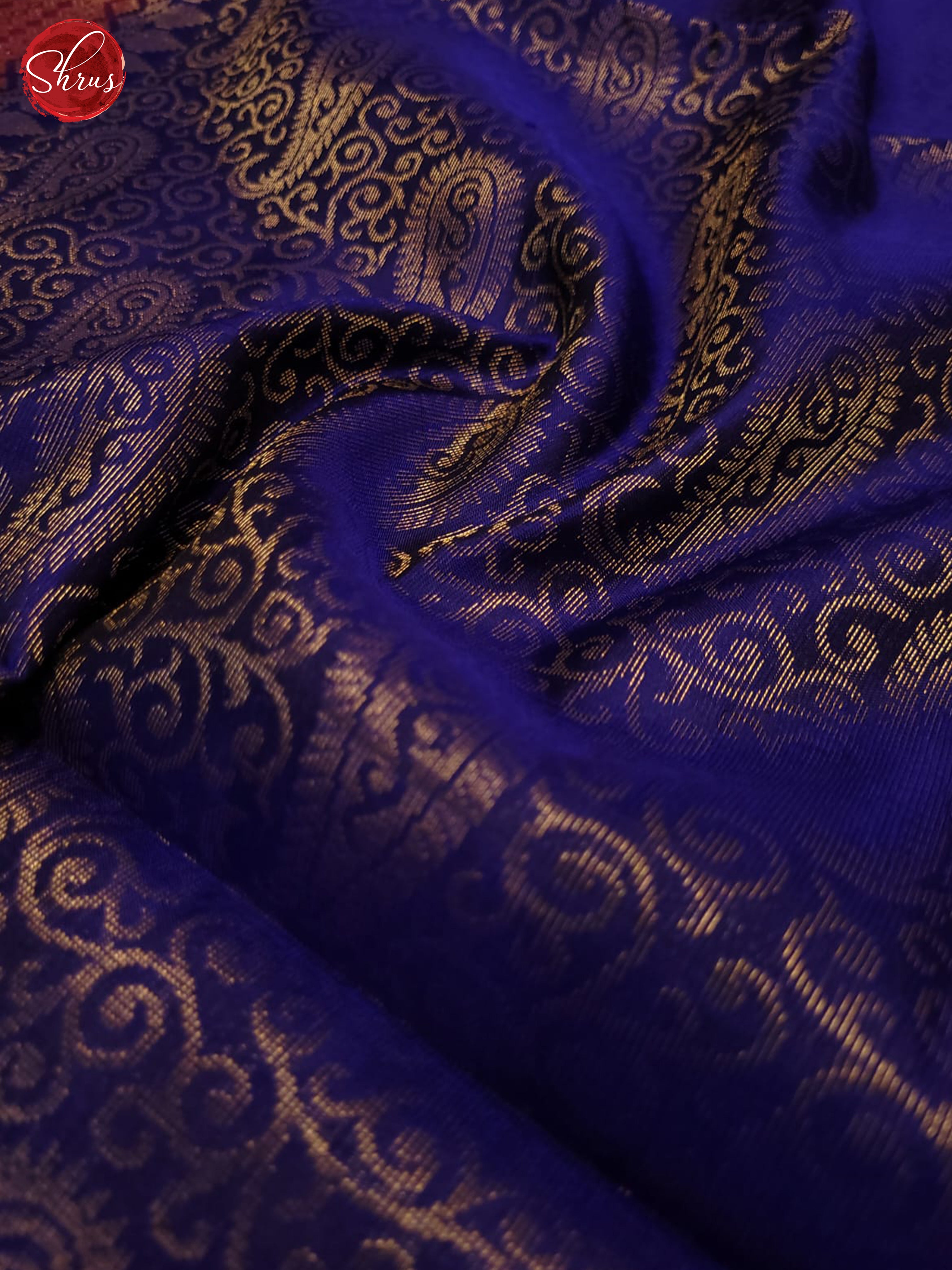 Buy Shimmery Navy Blue Silk Saree With Gold Zari Paisley Manga Motifs, Deep Pink Border & Pallu