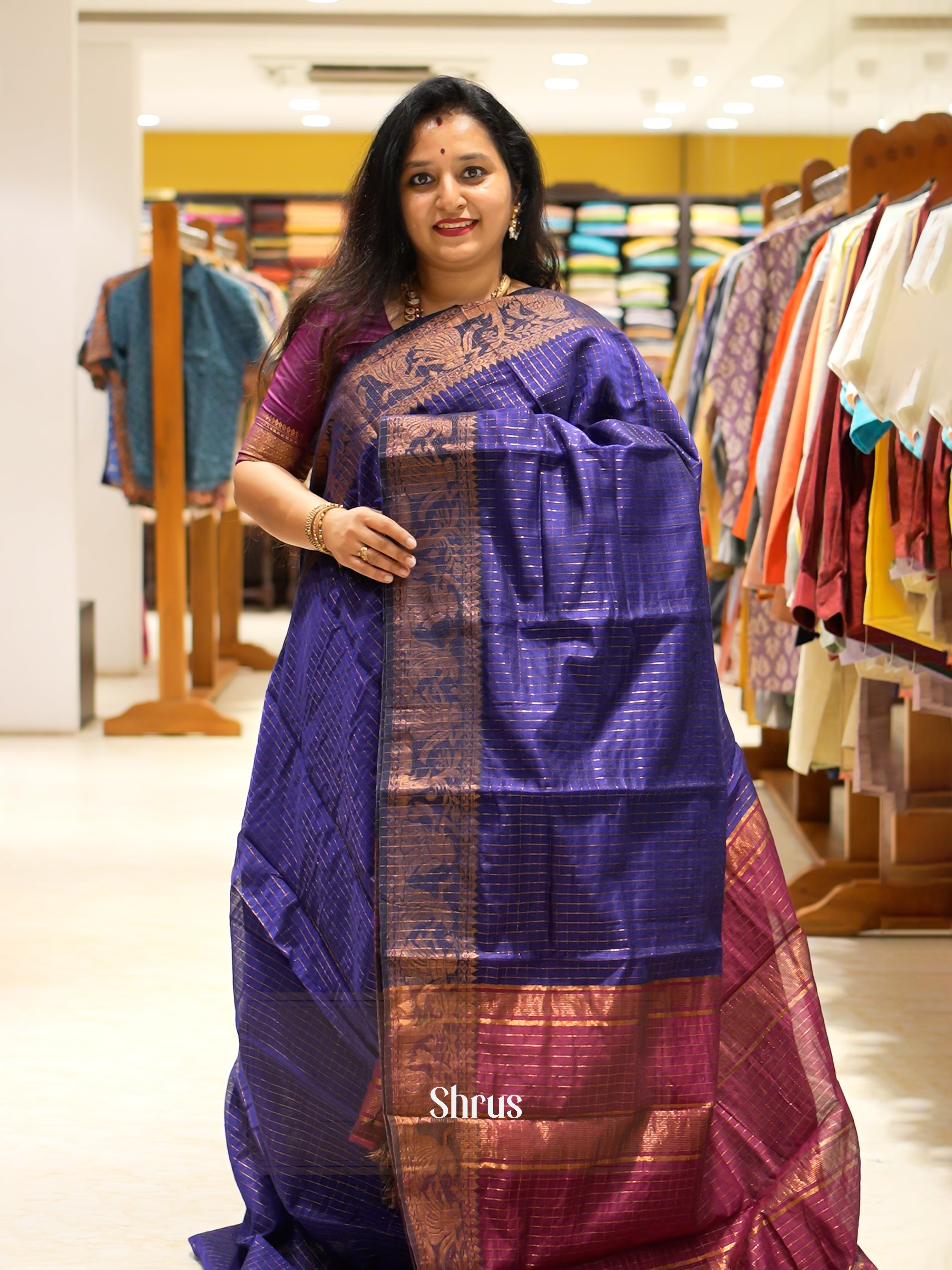 Violet & Maroon - Mercerized cotton Saree - Shop on ShrusEternity.com