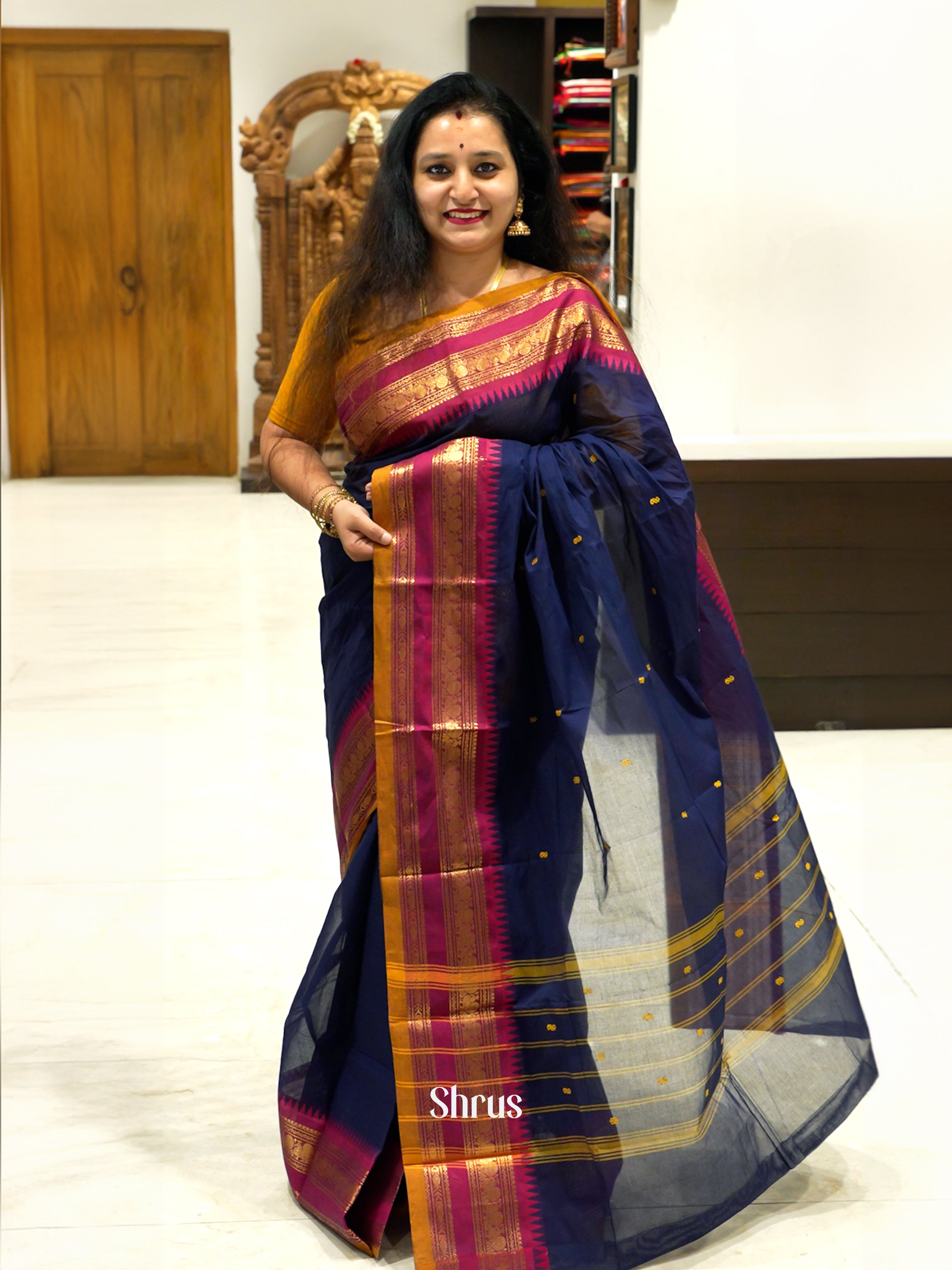 Blue & Pink - Chettinad Cotton Saree - Shop on ShrusEternity.com