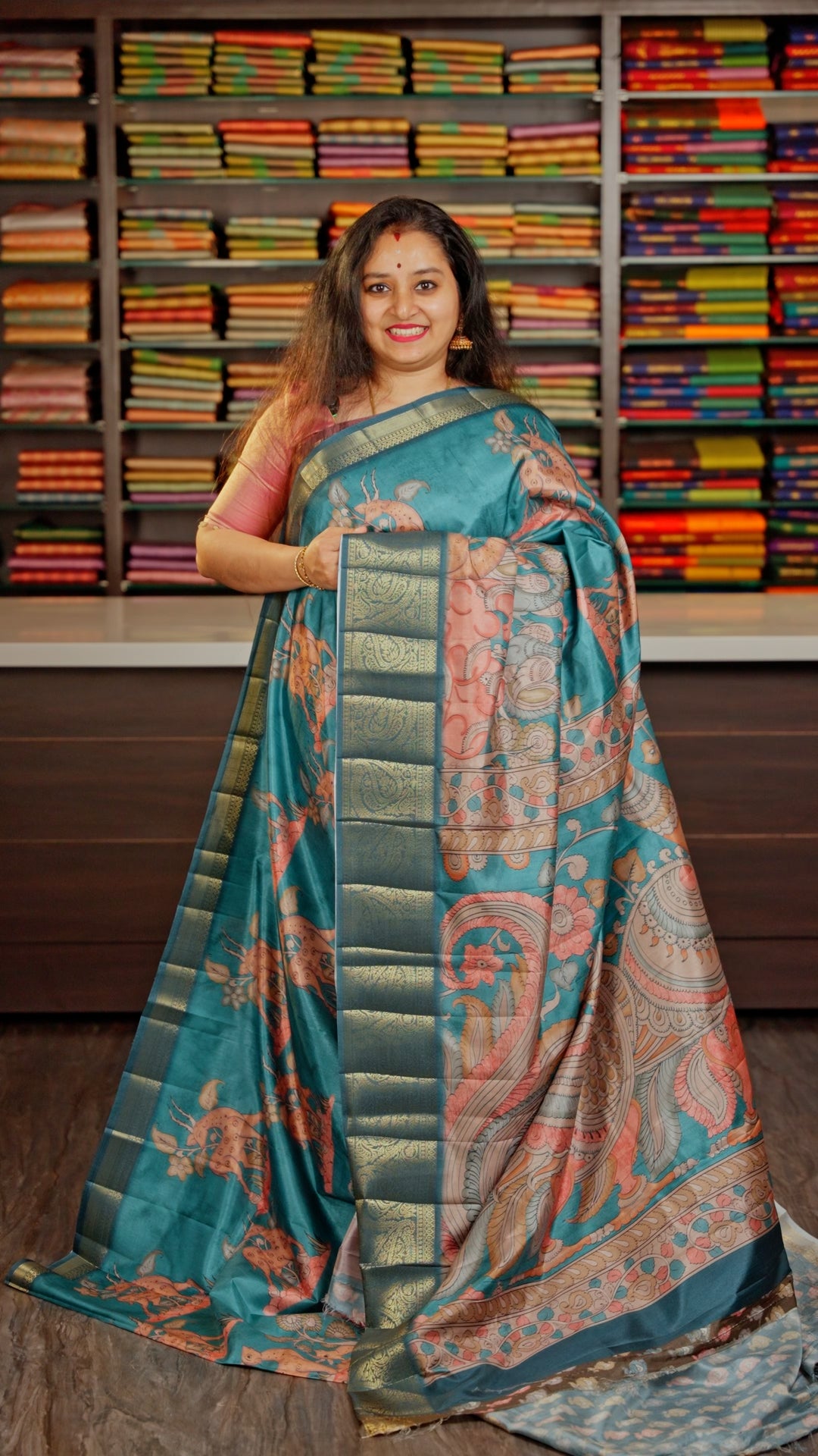 Peacock Green - Chennur-Print Saree - Shop on Shrus.com
