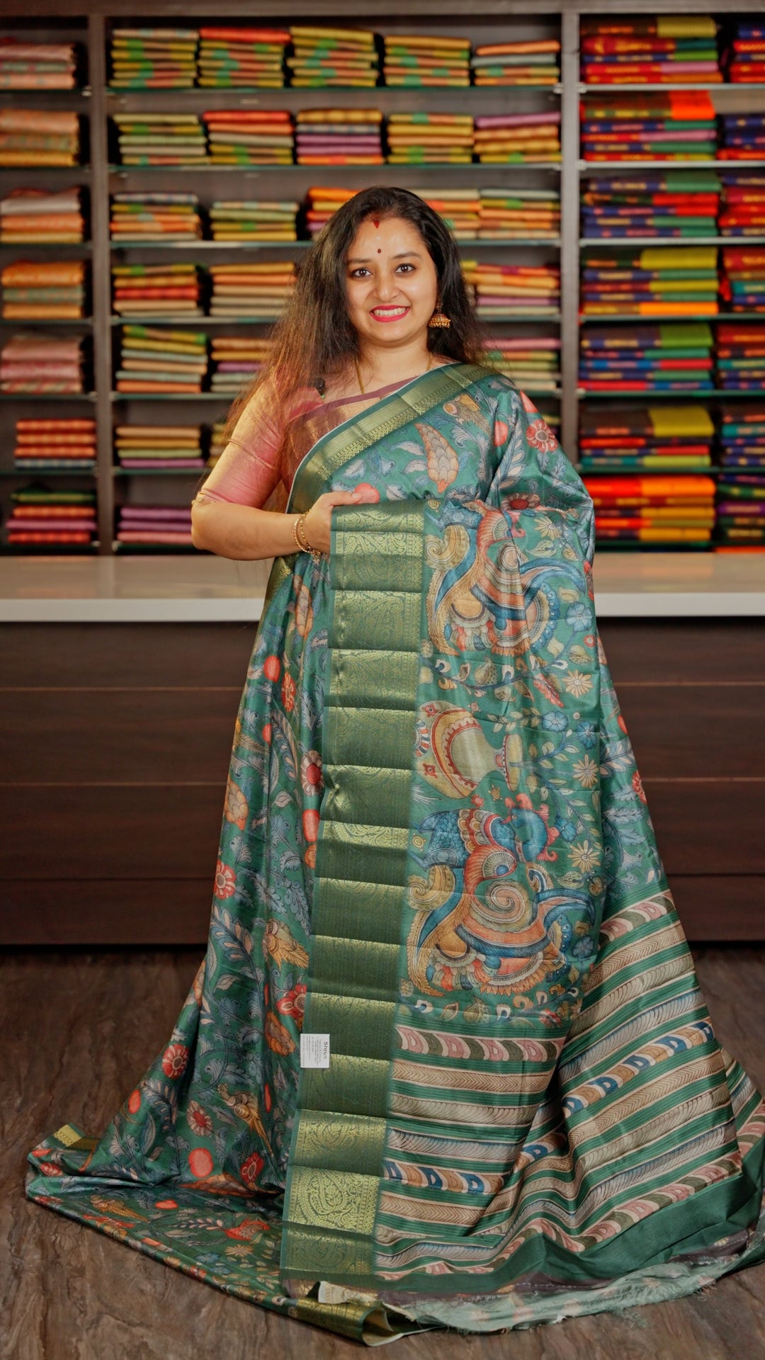 Green - Chennur-Print Saree - Shop on Shrus.com