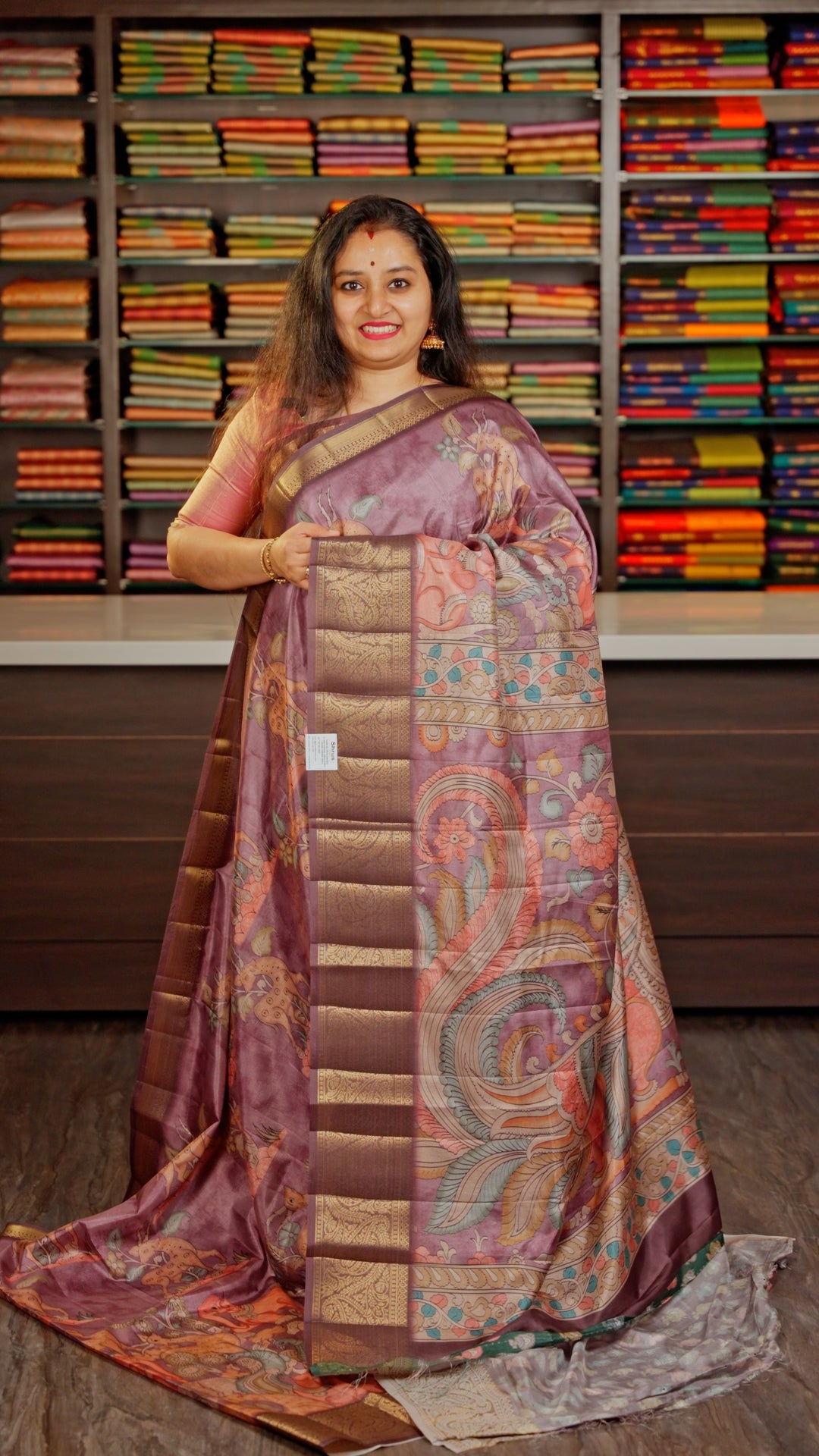 Purple - Chennur-Print Saree - Shop on Shrus.com