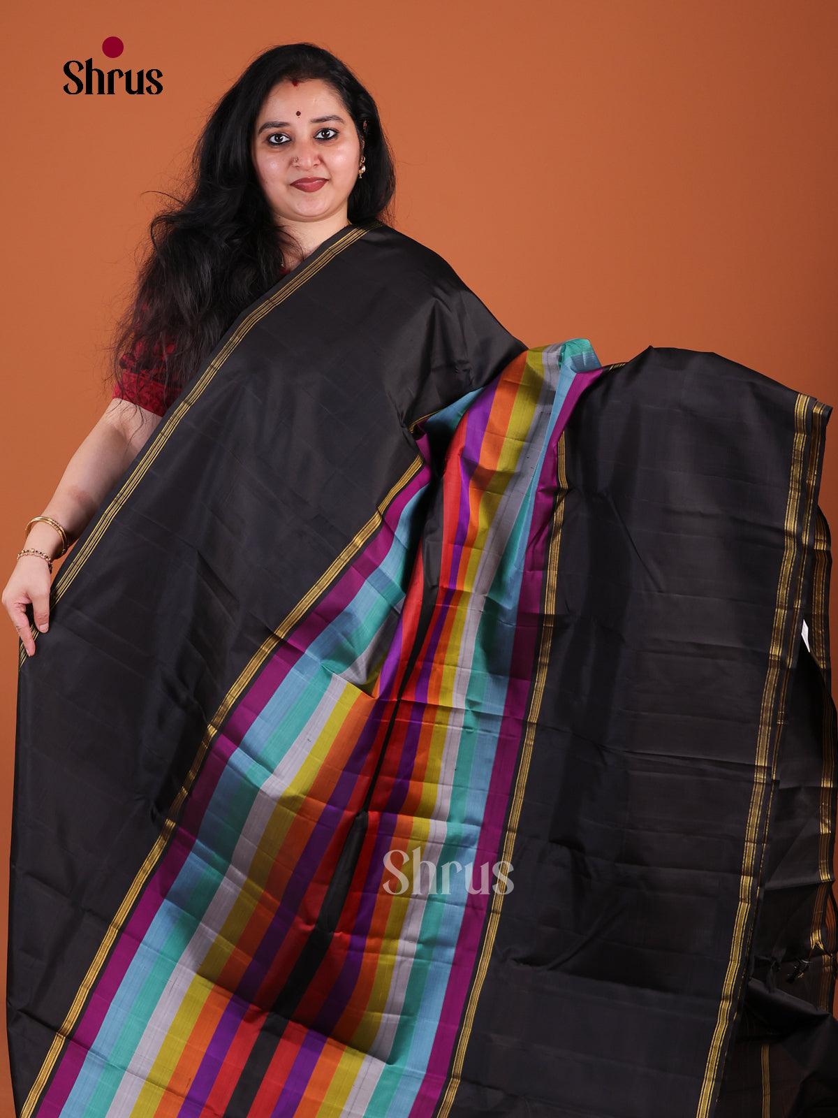 Striking Kanchipuram Pattu Saree With Multi-Colored Vertical Stripes | Big Black Rettapet Border & Pallu