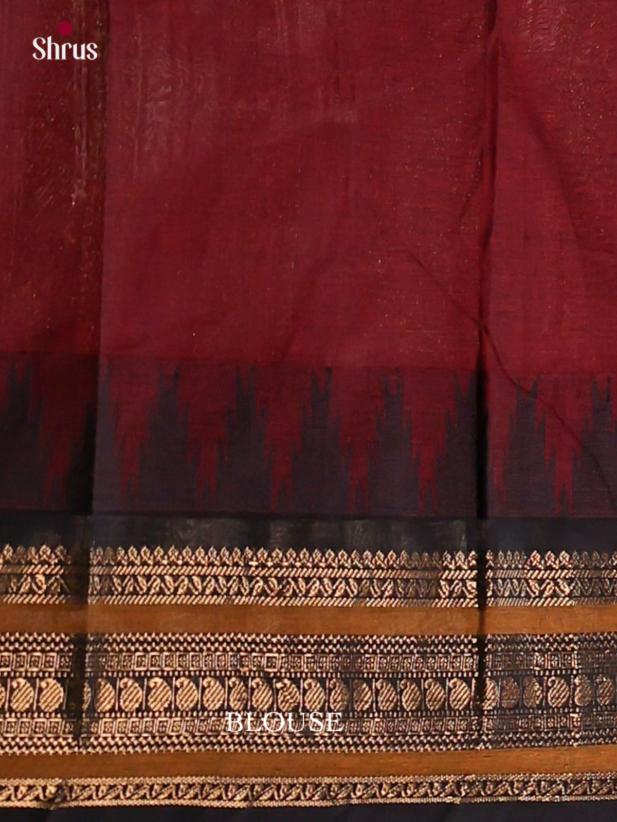 Striking Maroon Chettinad Cotton Sarees With Thread Buttas & Black Temple Zari Border