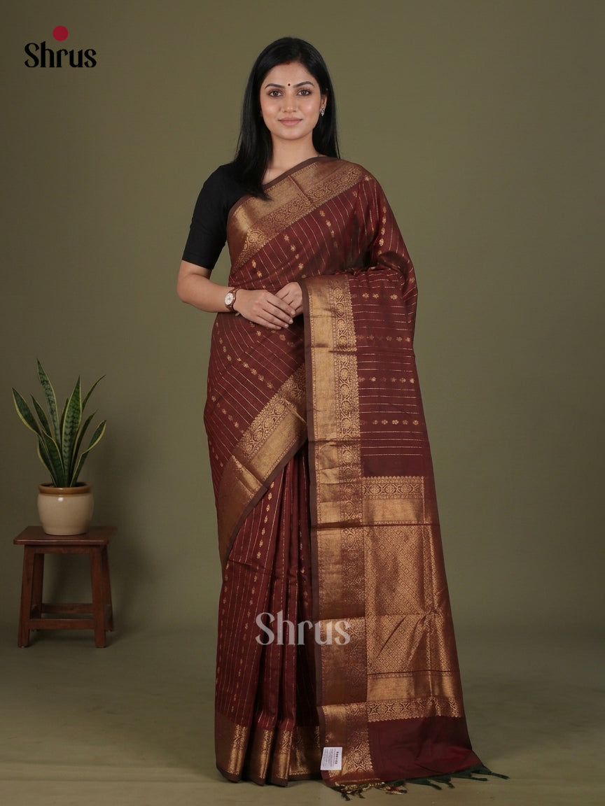 Striking Maroon Soft Silk Saree with Stripes, Zari Border & Brocade Pallu