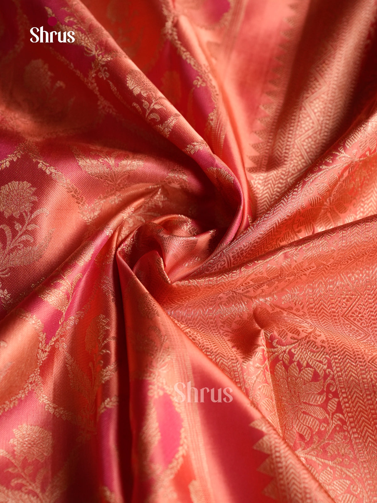 Stunning Peach & Pink Kanchi Pattu Saree With Floral Brocade | Peach Zari Border & Brocade Pallu