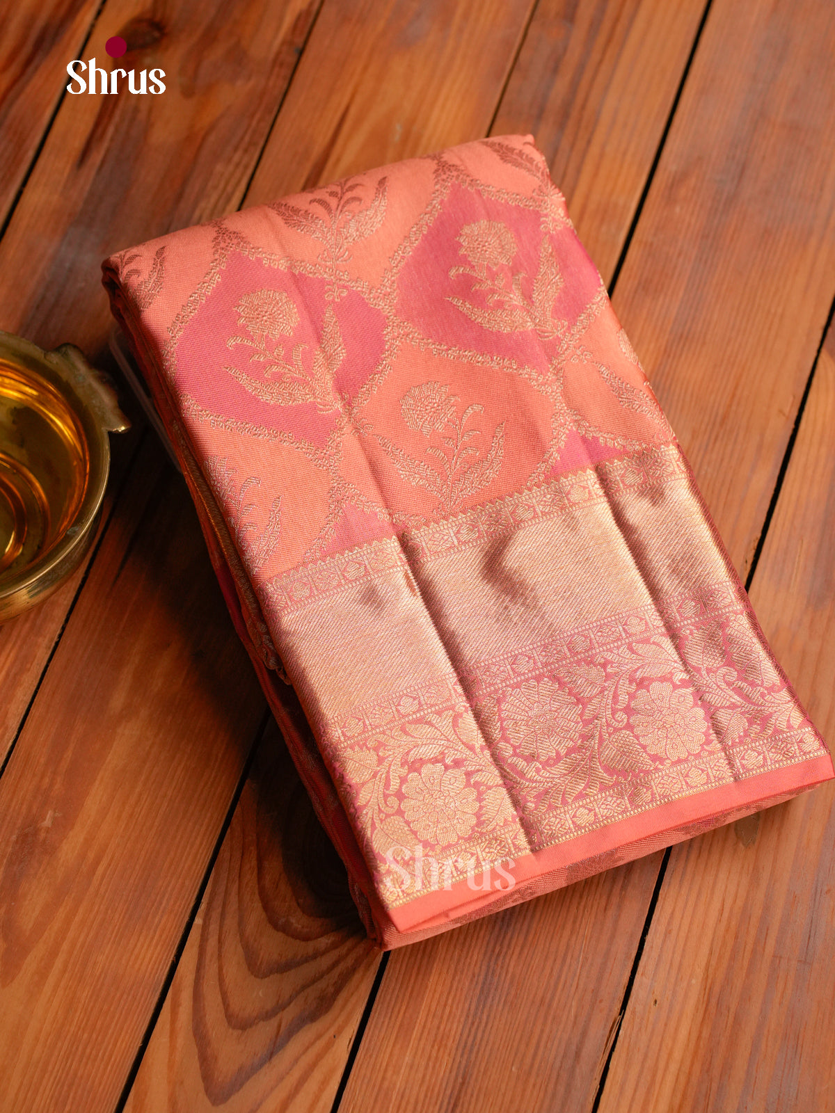 Stunning Peach & Pink Kanchipuram Silk Saree With Floral Brocade | Peach Zari Border & Brocade Pallu