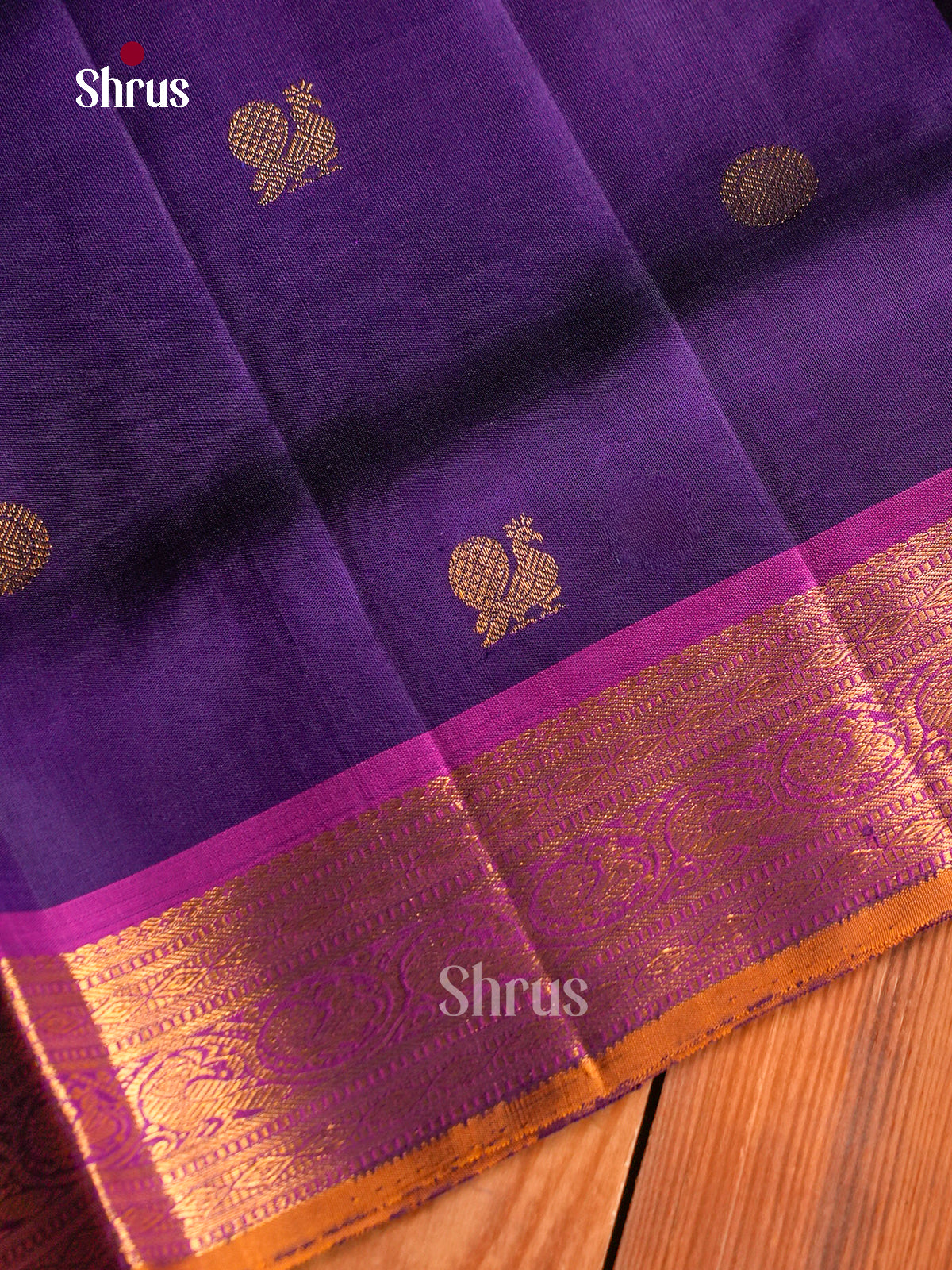 Stunning Violet 9Yards Kanchipuram Sarees With Gold Buttas | Magenta Zari Border & Pallu