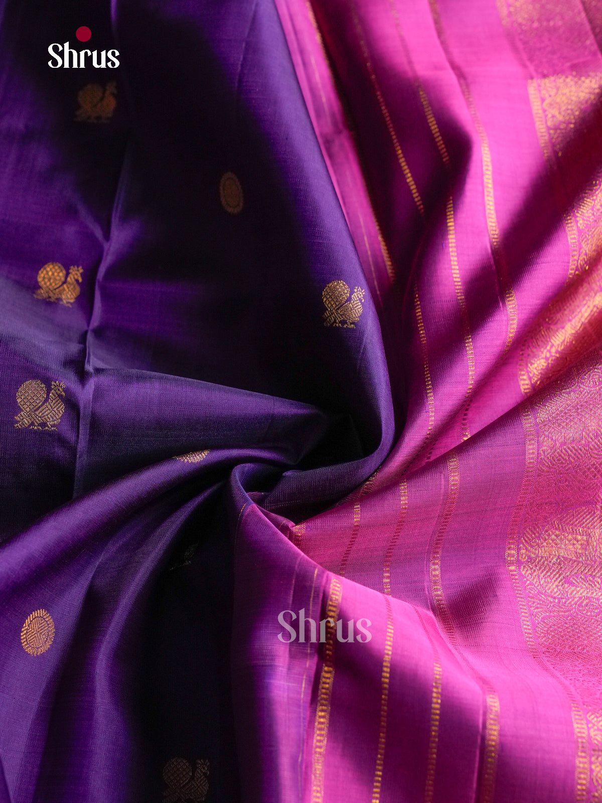 Stunning Violet 9Yards Silk Sarees With Gold Buttas | Magenta Zari Border & Pallu