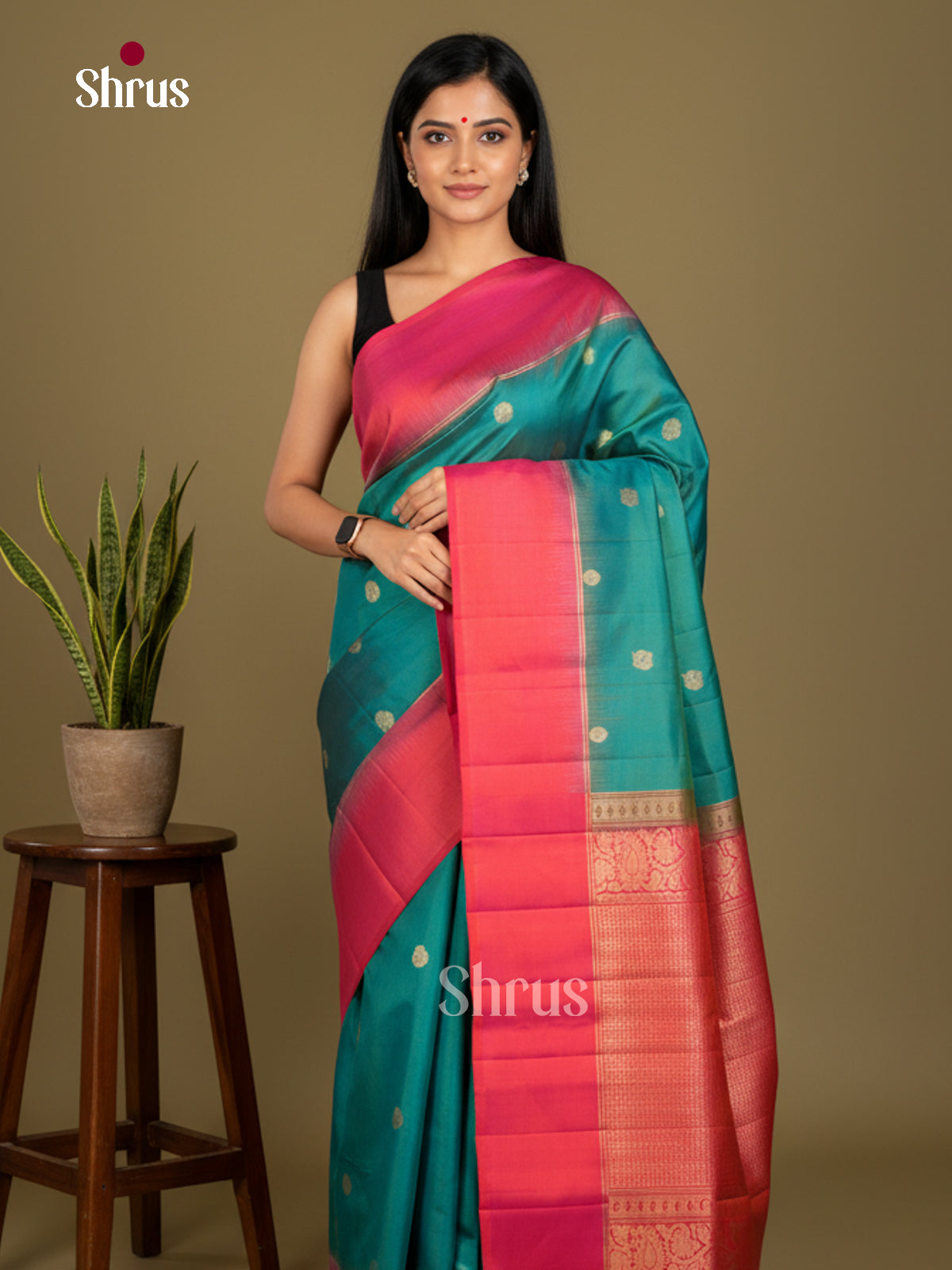 Buy Classy Teal Green Soft Silk Sarees With Circular Buttas, Pink Plain Border & Brocade Pallu