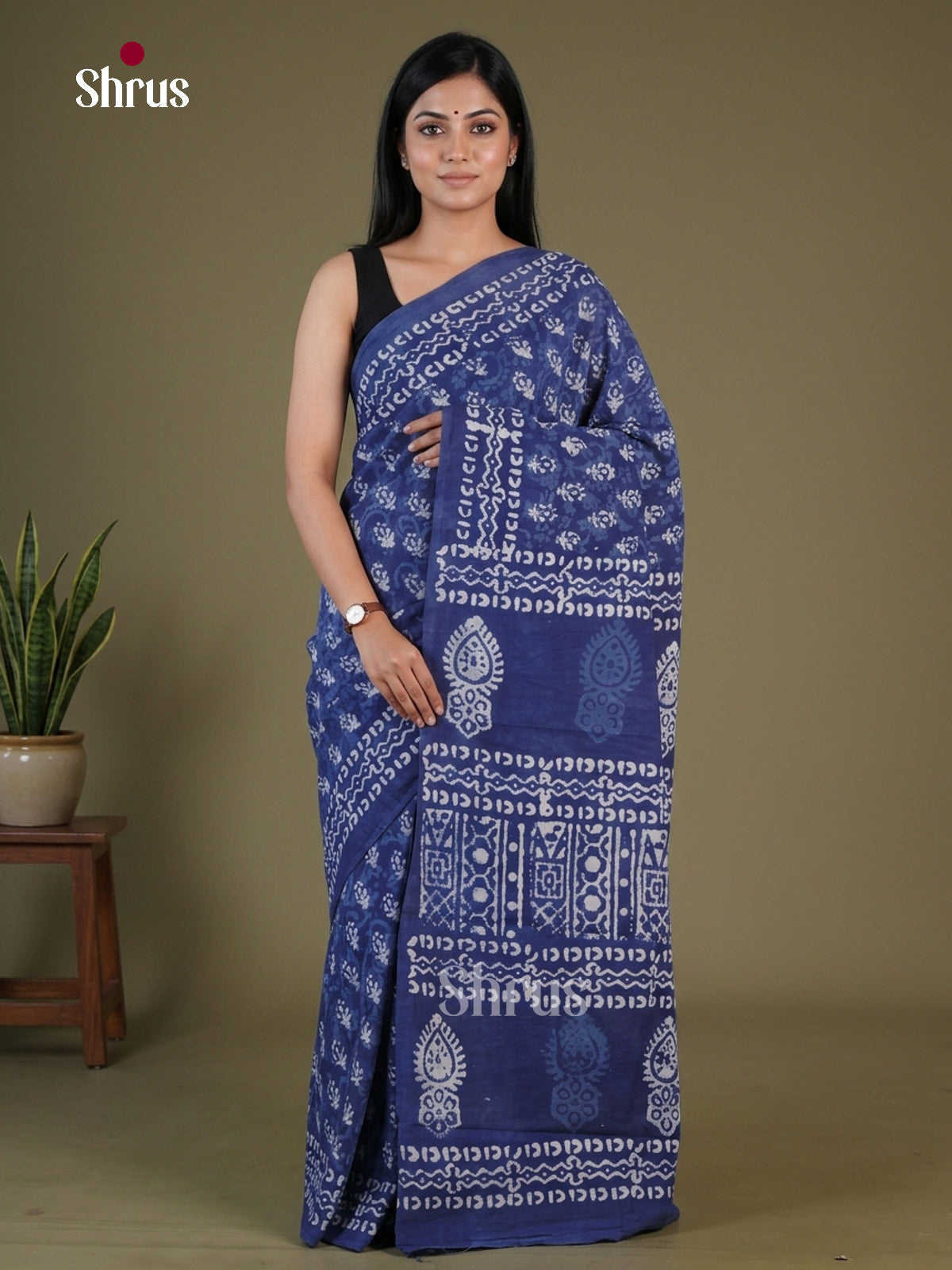 Timeless Indigo Jaipur cotton Saree with White Floral Block Prints