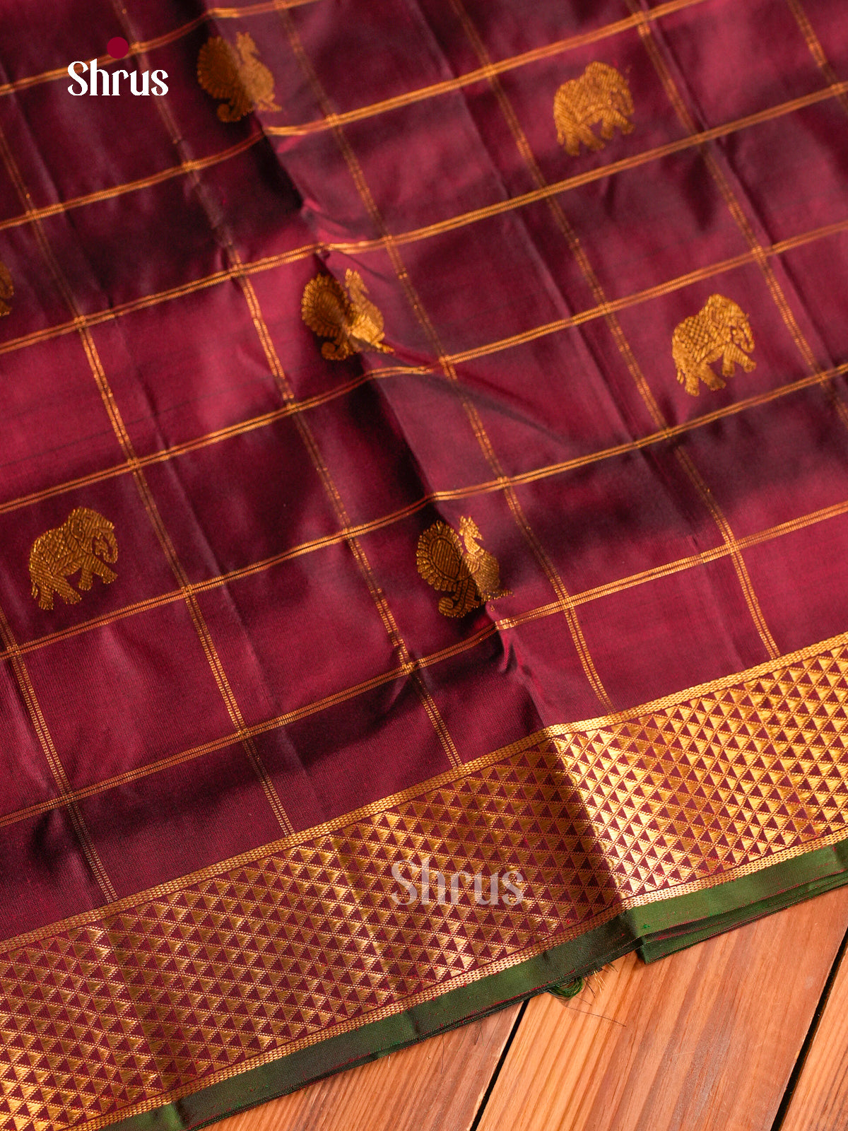 Timeless Maroon 9Yards Kanchipuram Sarees With Checks & Buttas | Self Kaddi Zari Border