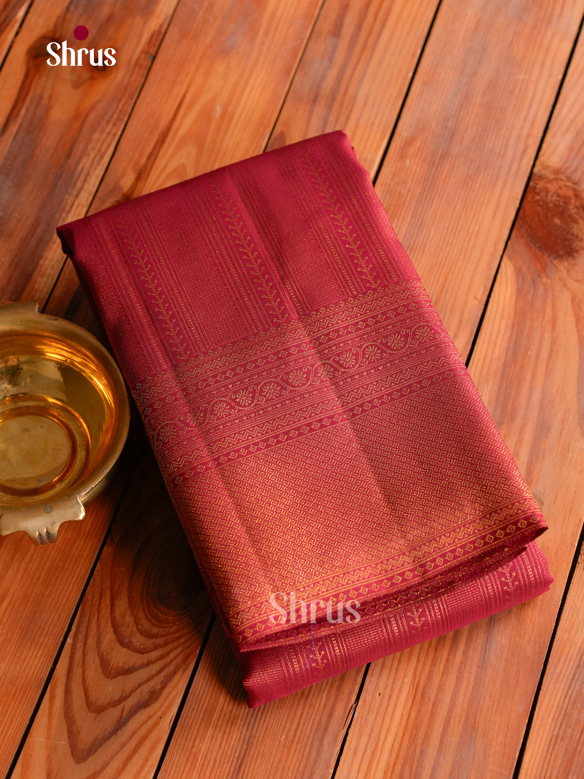 Timeless Maroon Kanchipuram Saree With Vertical Gold Stripes & Self Border With Floral Vines