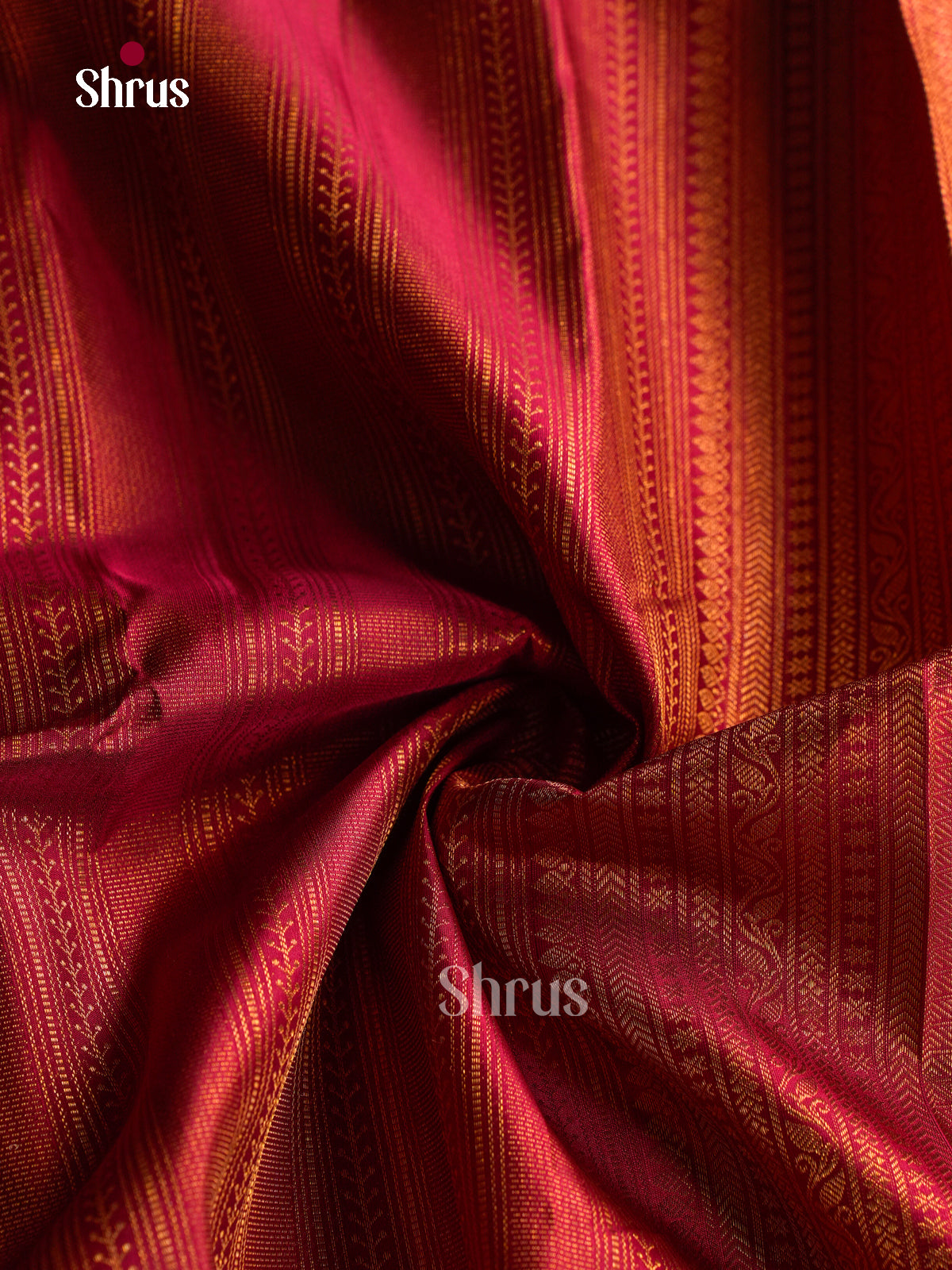 Timeless Maroon Kanchipuram Silk Saree With Vertical Gold Stripes & Self Border With Floral Vines