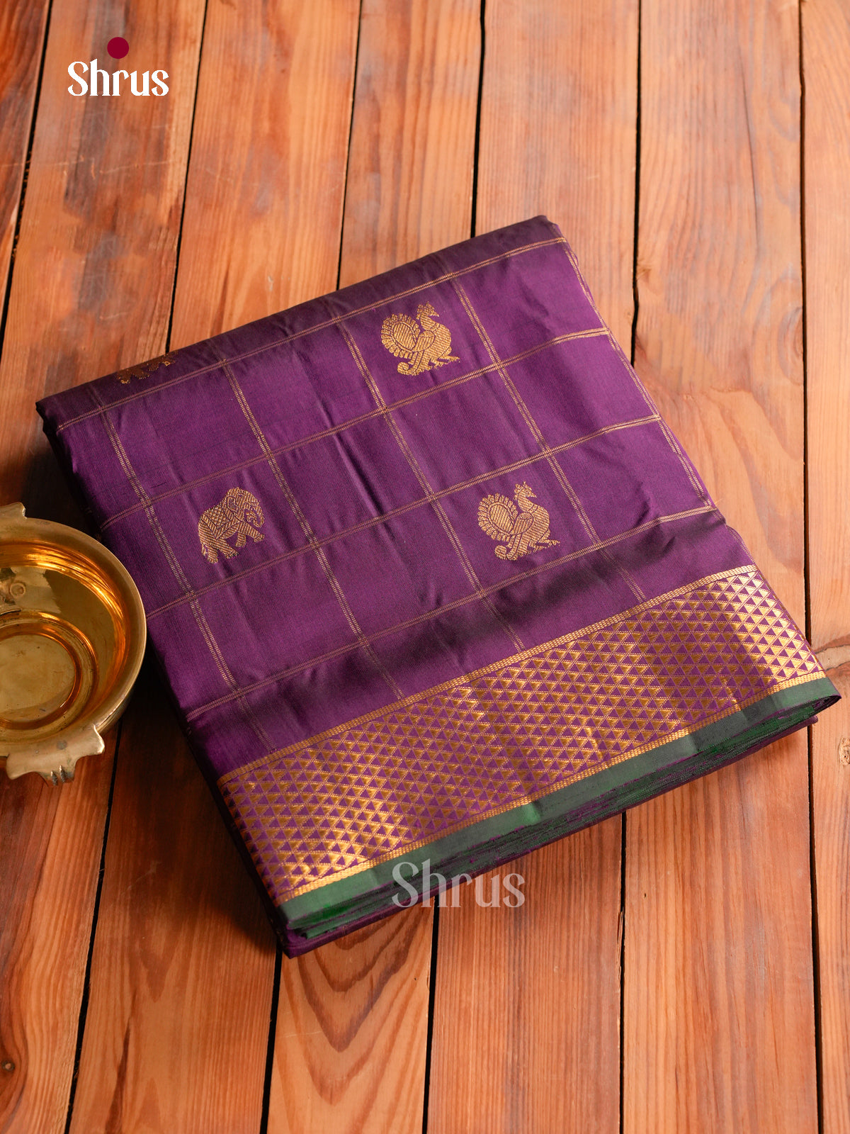 Timeless Purple 9Yards Kanchipuram Saree With Checks & Buttas | Self Kaddi Zari Border