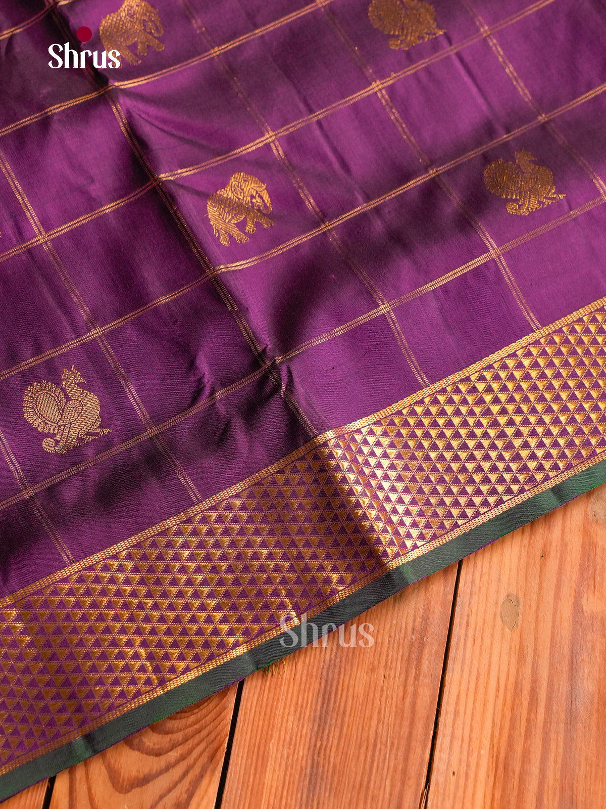 Timeless Purple 9Yards Kanchipuram Sarees With Checks & Buttas | Self Kaddi Zari Border