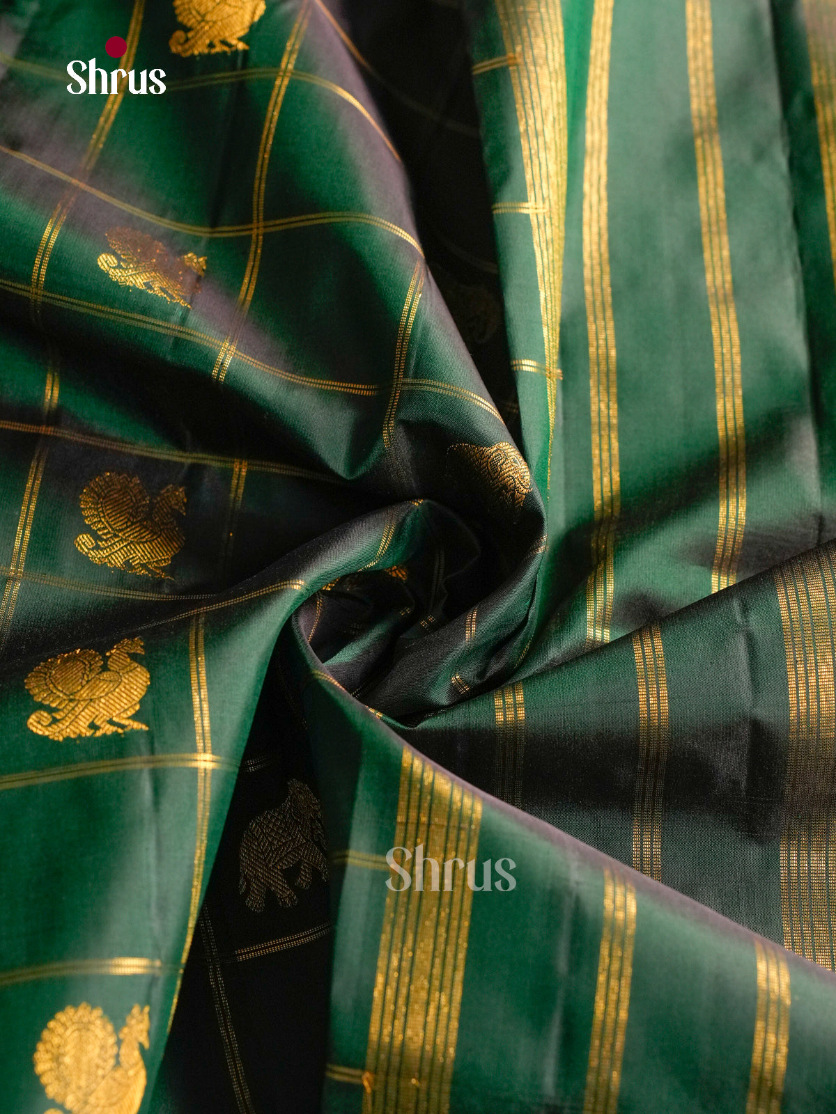 Traditional Green 9Yards Silk Sarees With Checks & Buttas | Self Kaddi Zari Border