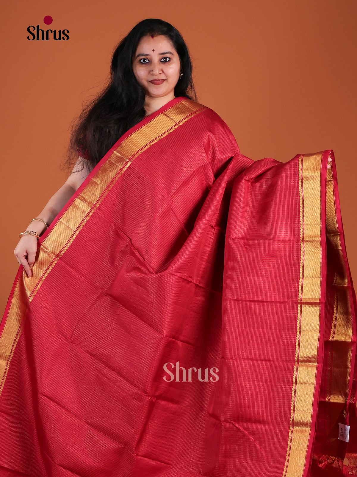Traditional Red Kanchipuram Pattu Saree With Intricate Checks | Self Zari Border & Traditional Pallu