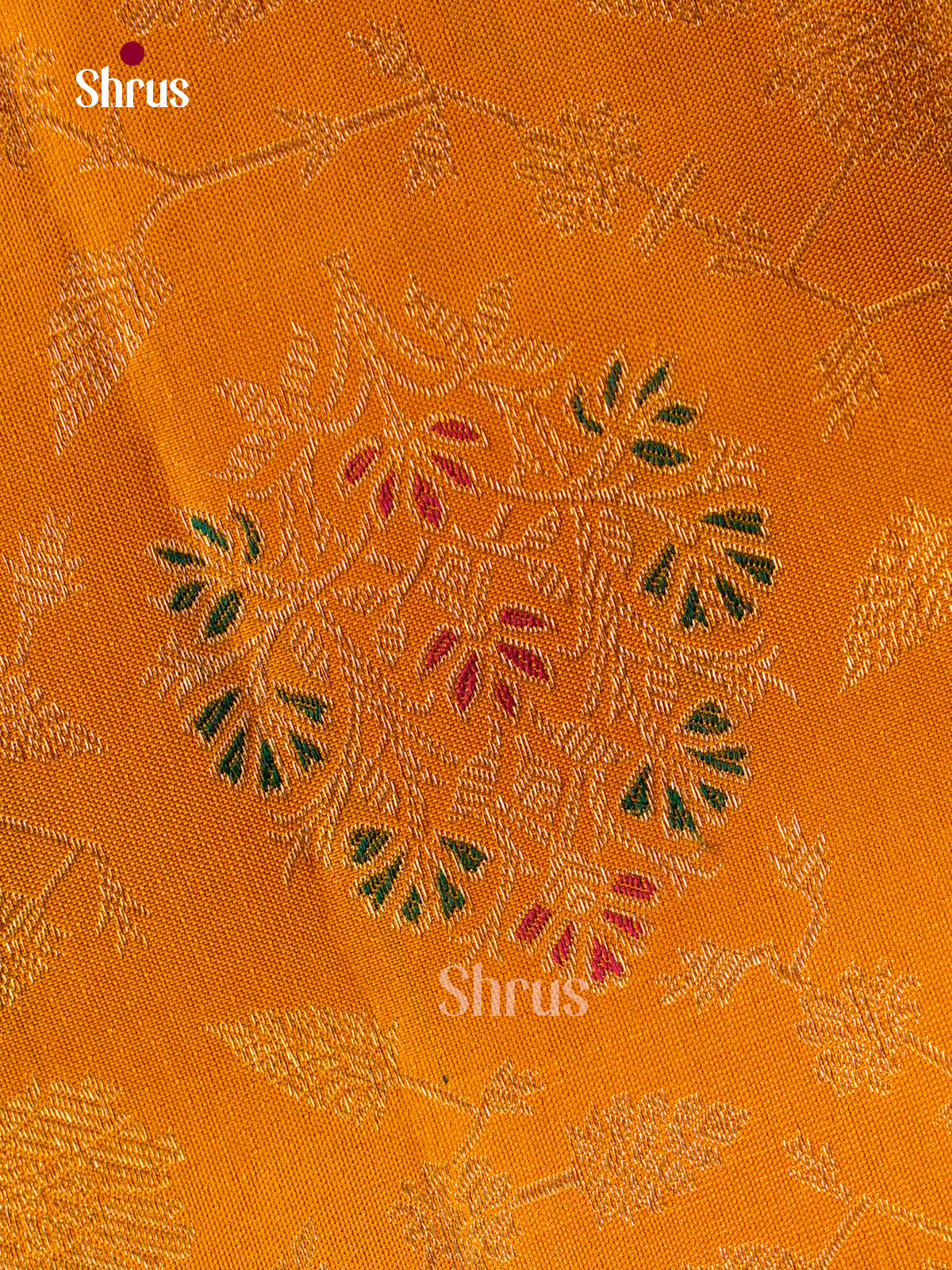 Unique Mango Yellow Kanchipuram Sarees With Gold Vines, Floral Roundels & Magenta Diamond Lattice Border