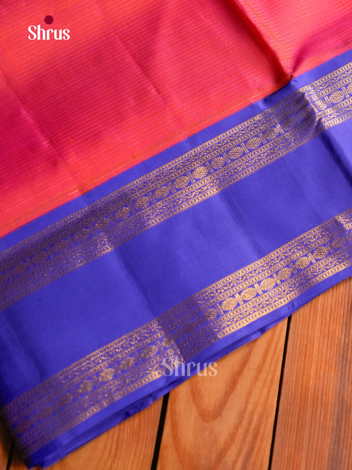 Vibrant Pink 9Yards Kanchipuram Sarees With Fine Stripes | Royal Blue Rettapet Zari Border