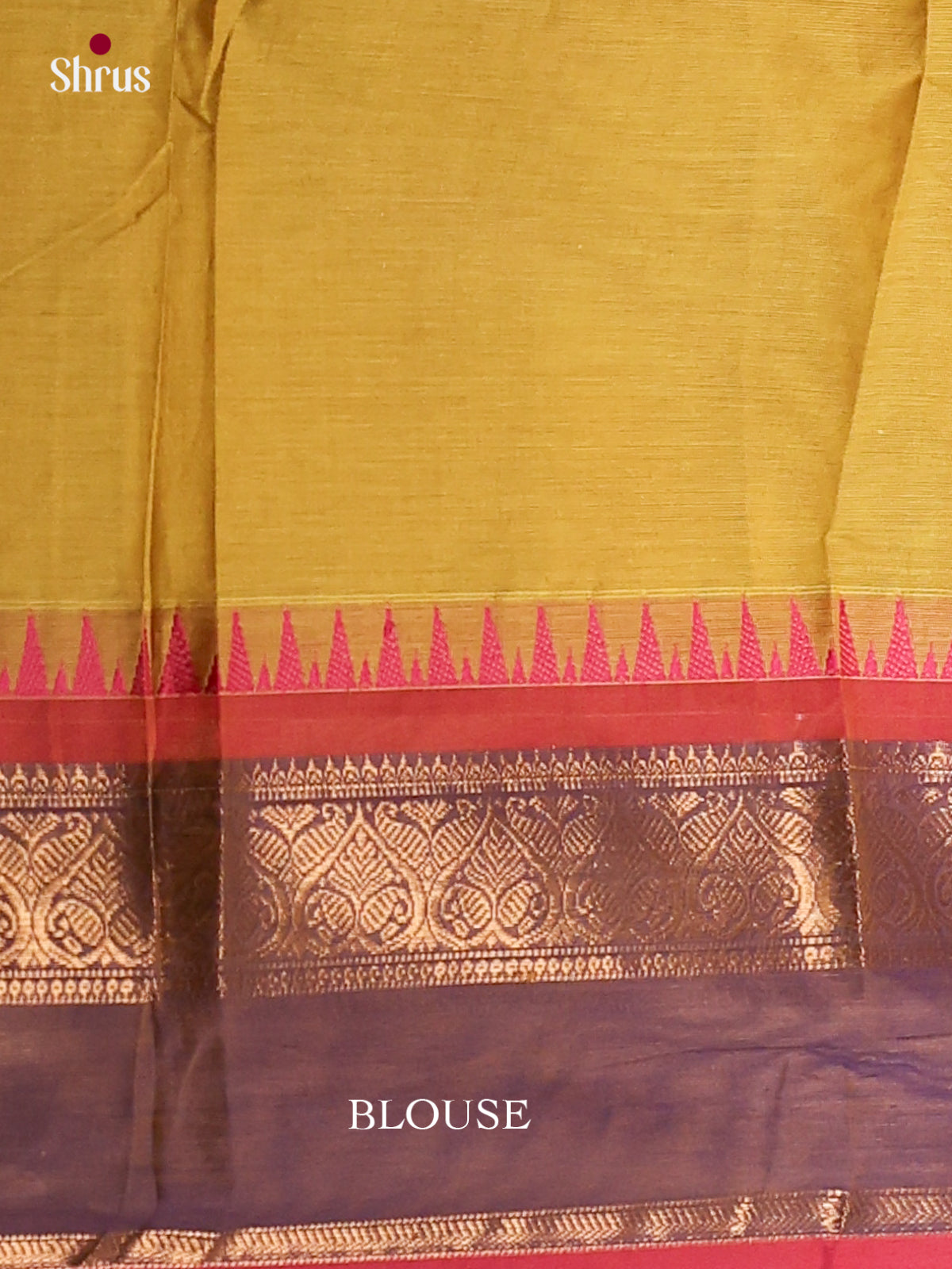 Vivid Olive Green Chettinad Cotton Sarees With Small Buttas & Pink Temple Zari Bordedr