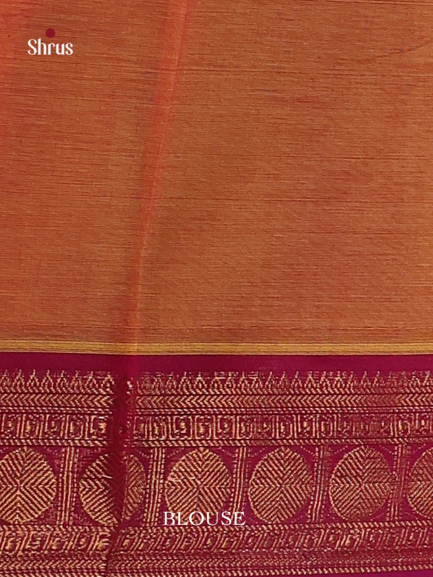 Vivid Orange Chettinad Cotton Sarees With Golden Buttas & Pink Zari Border With Circular Motifs