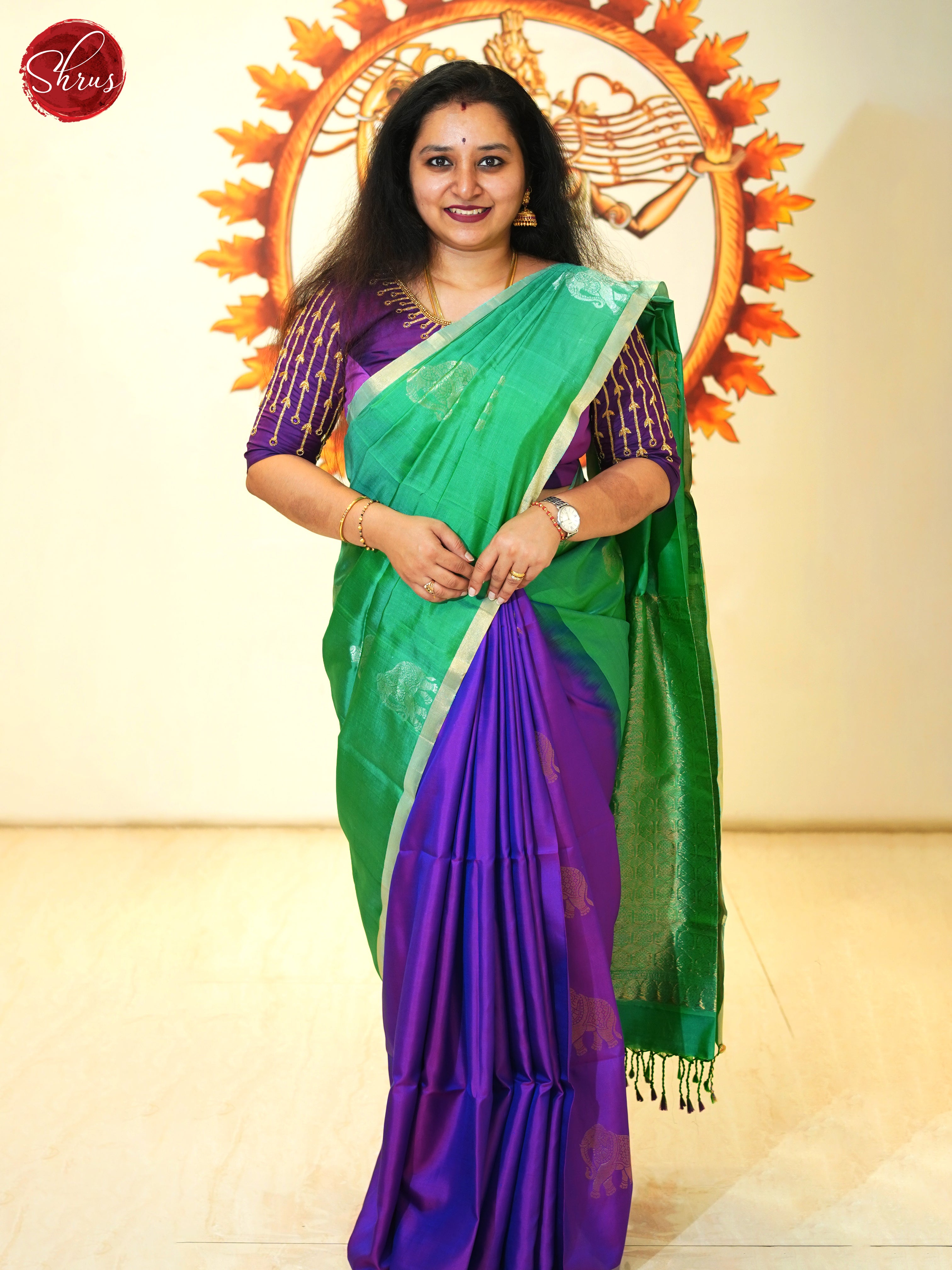 Green And Purple - Soft silk saree - Shop on ShrusEternity.com