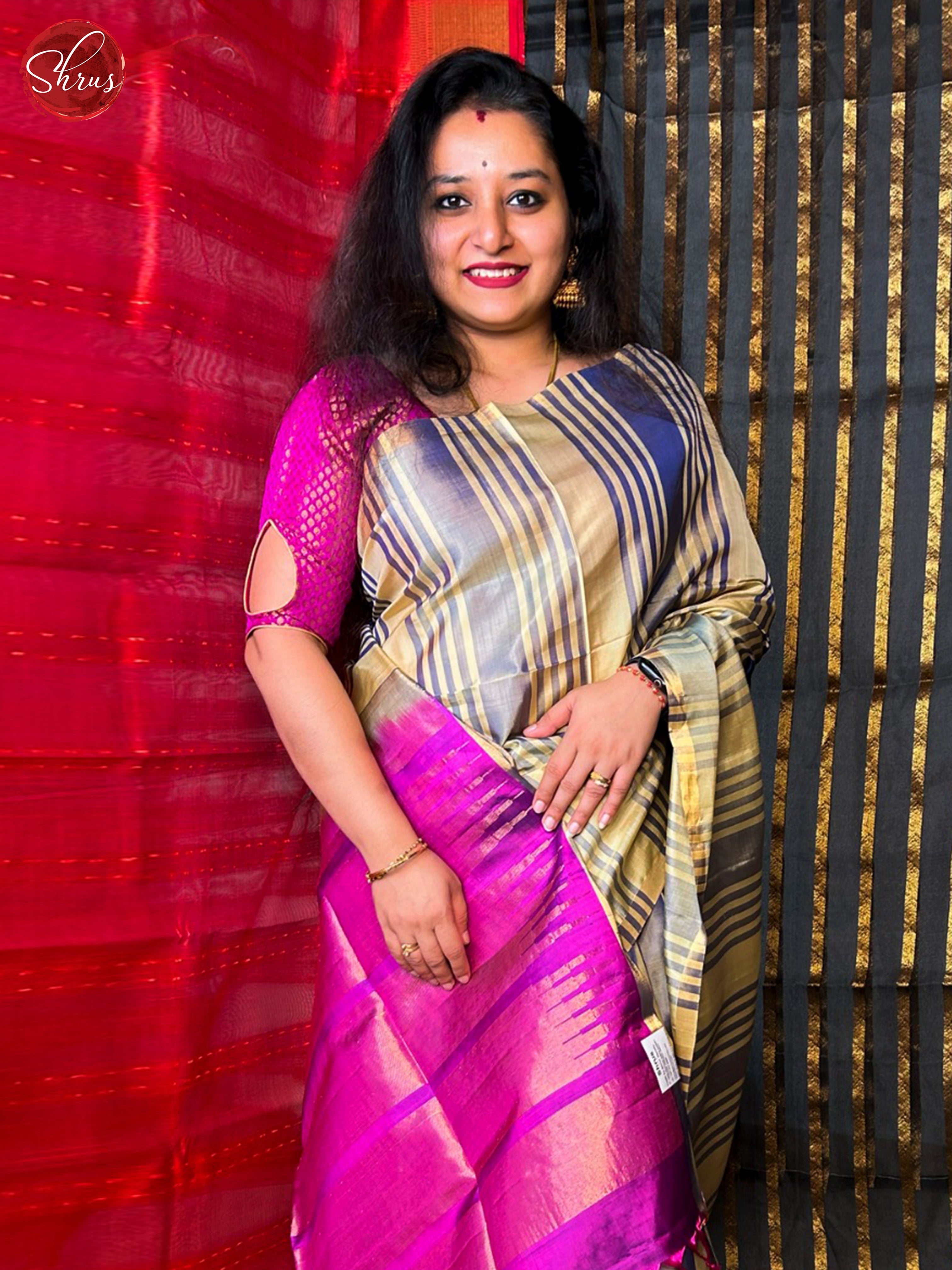 Cream & Majenta Pink - Soft Silk(Half Pure) Saree - Shop on ShrusEternity.com