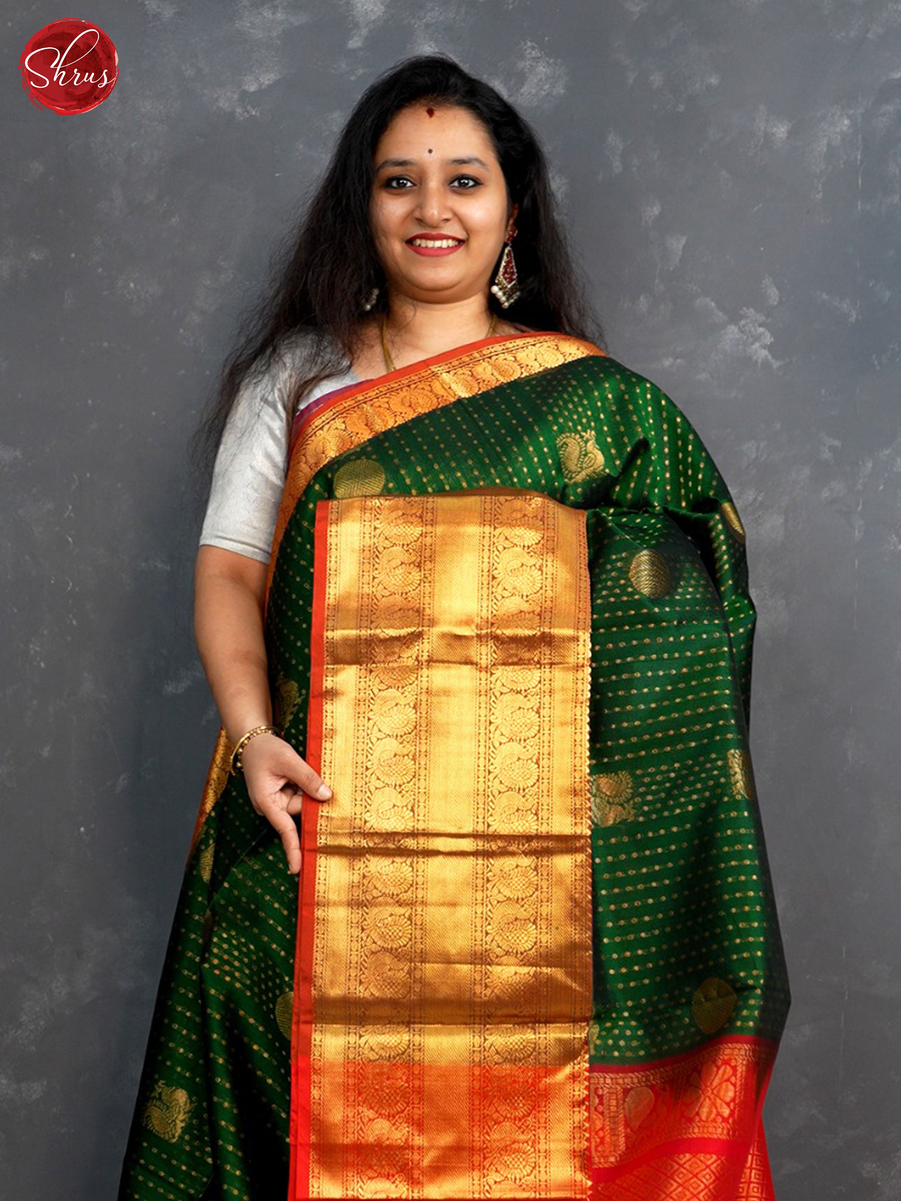 Green and red - Silk Cotton Saree - Shop on ShrusEternity.com