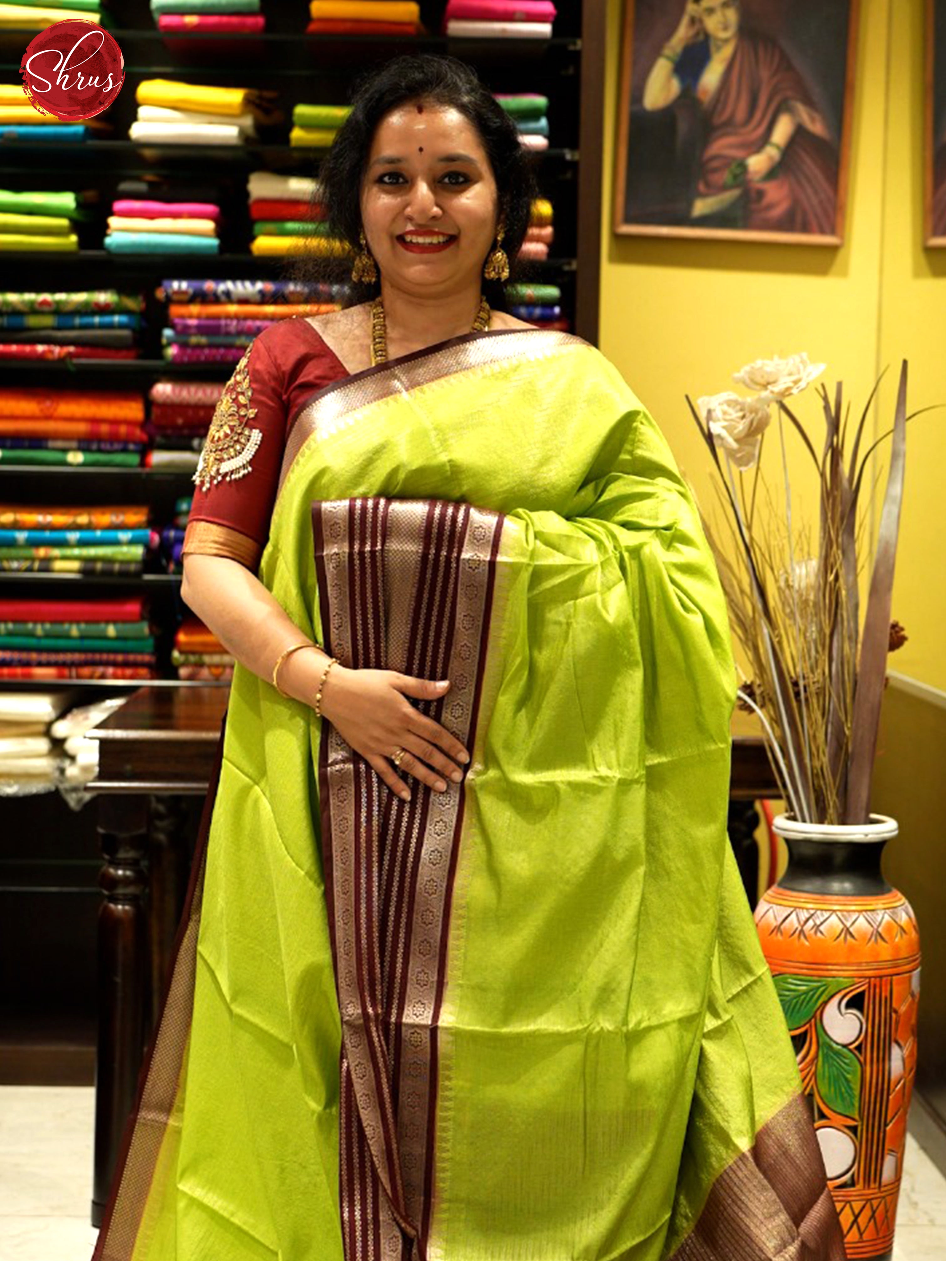 Green & Brown - Semi Dupion Saree - Shop on ShrusEternity.com