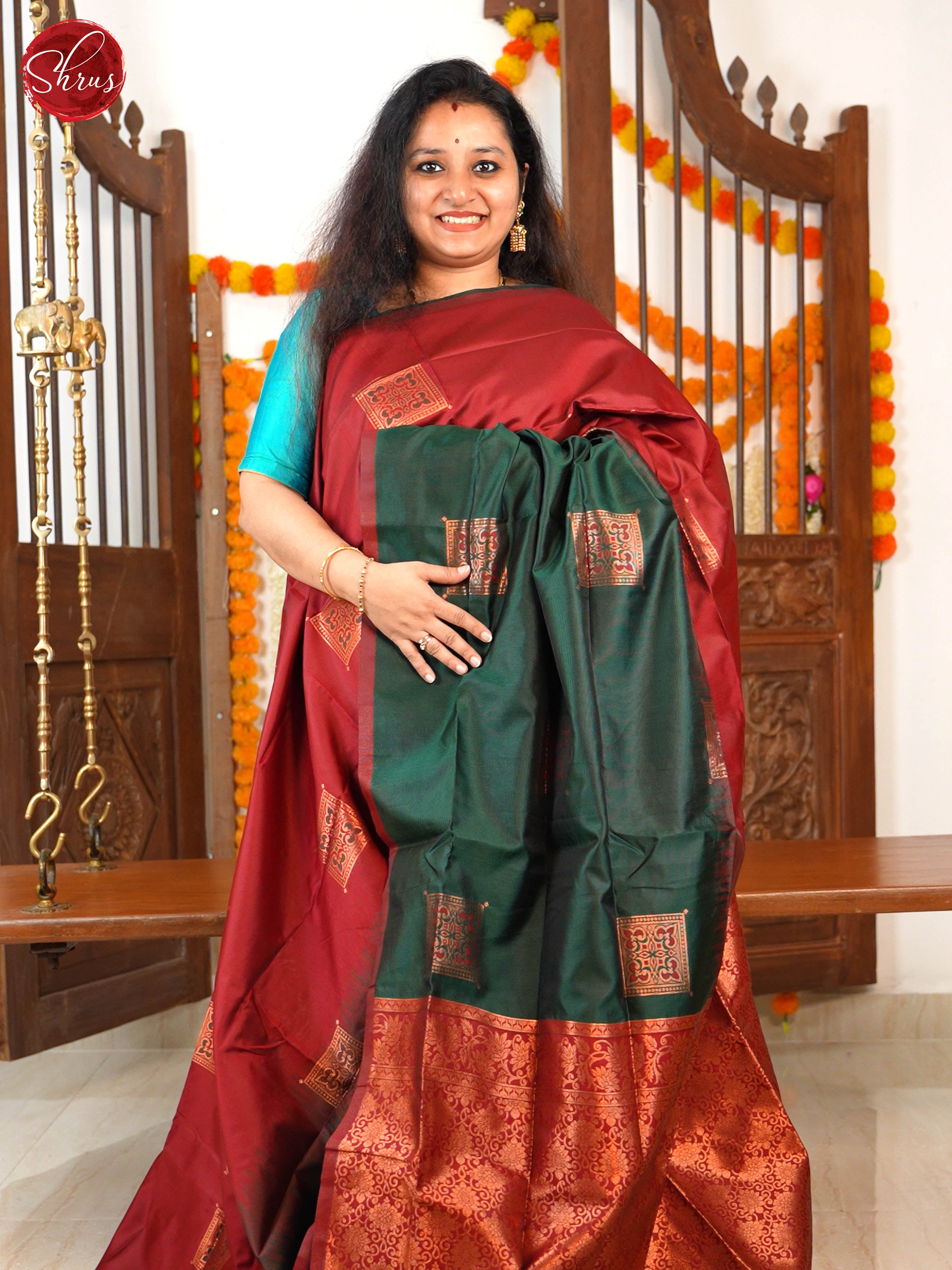 Maroon and Green - Semi Softsilk Saree - Shop on ShrusEternity.com