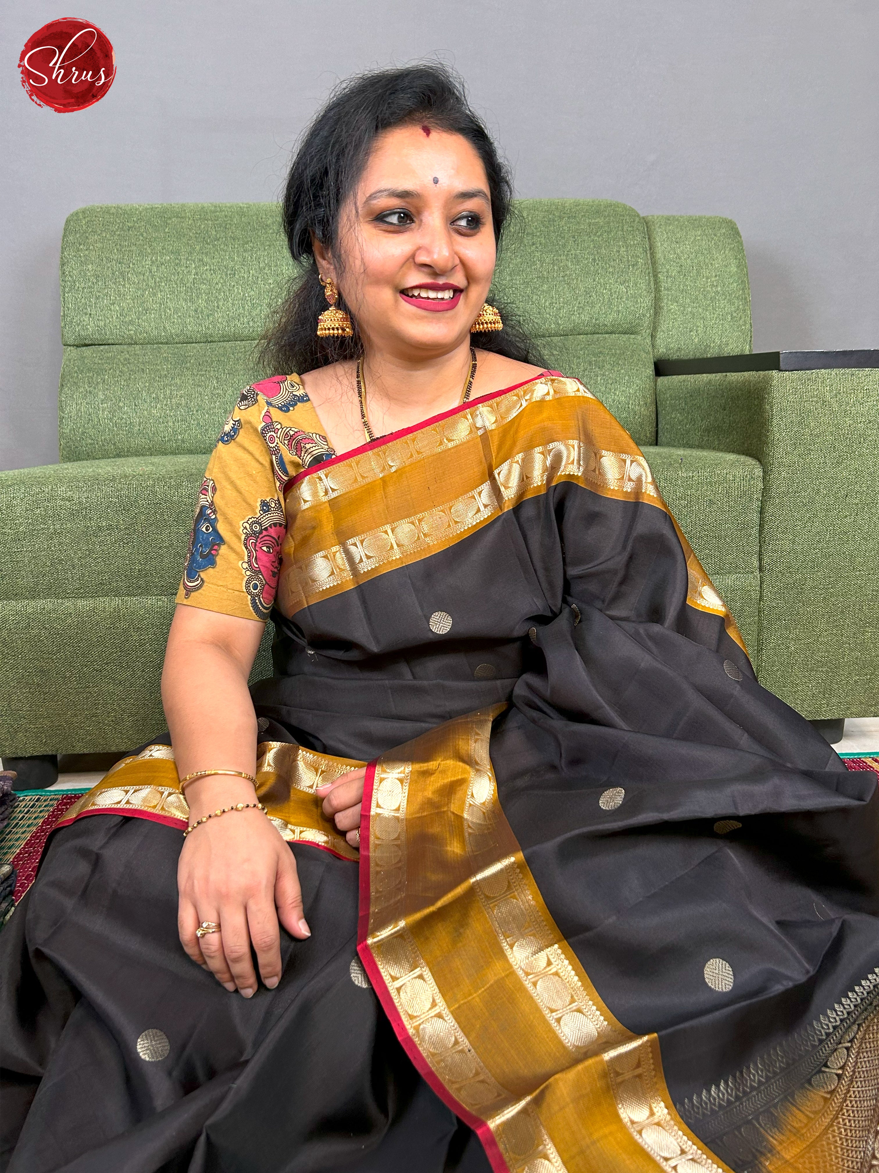 Black and mustard- Soft Silk Saree - Shop on ShrusEternity.com