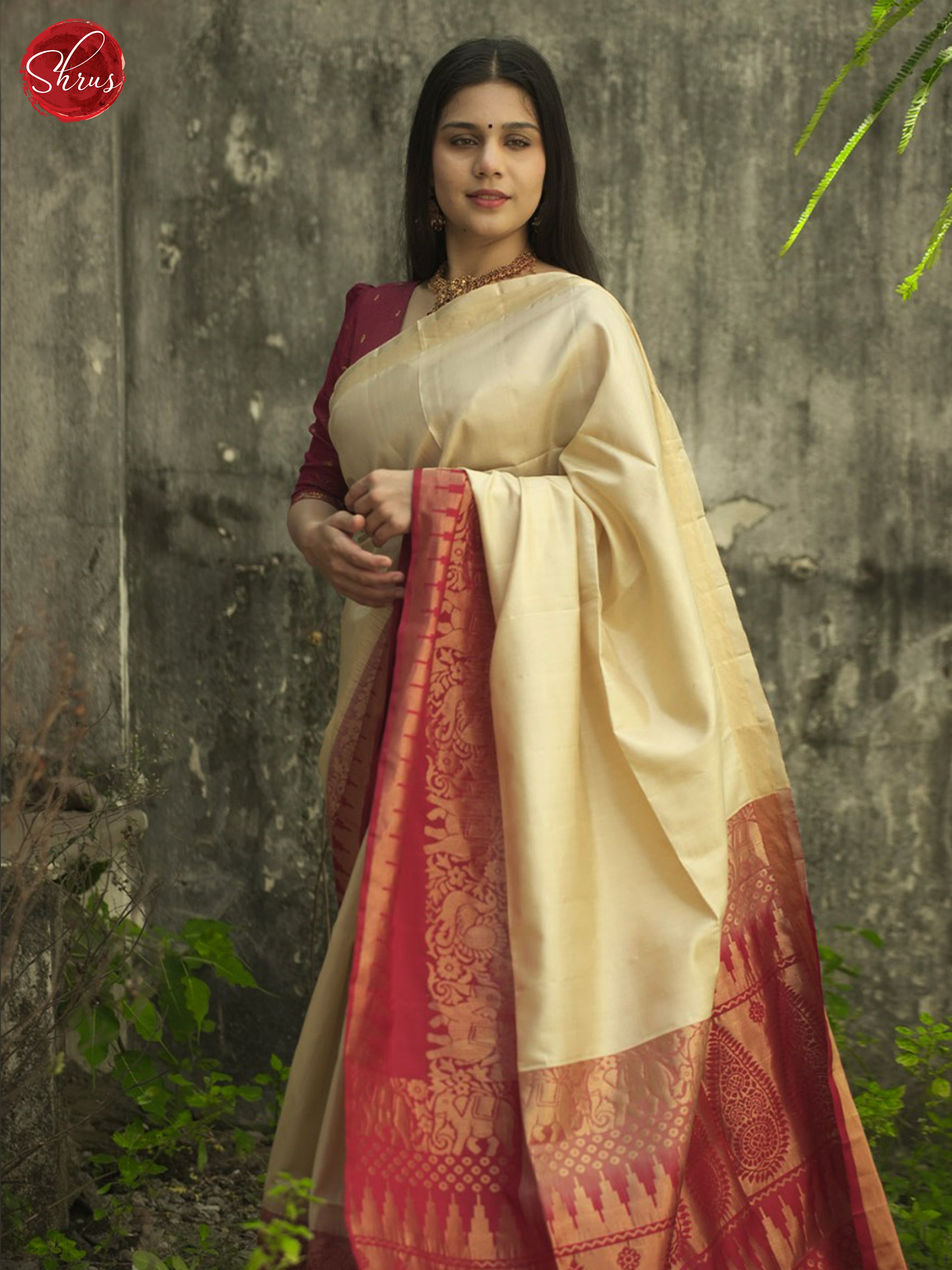 Cream & Red- Soft silk Saree - Shop on ShrusEternity.com