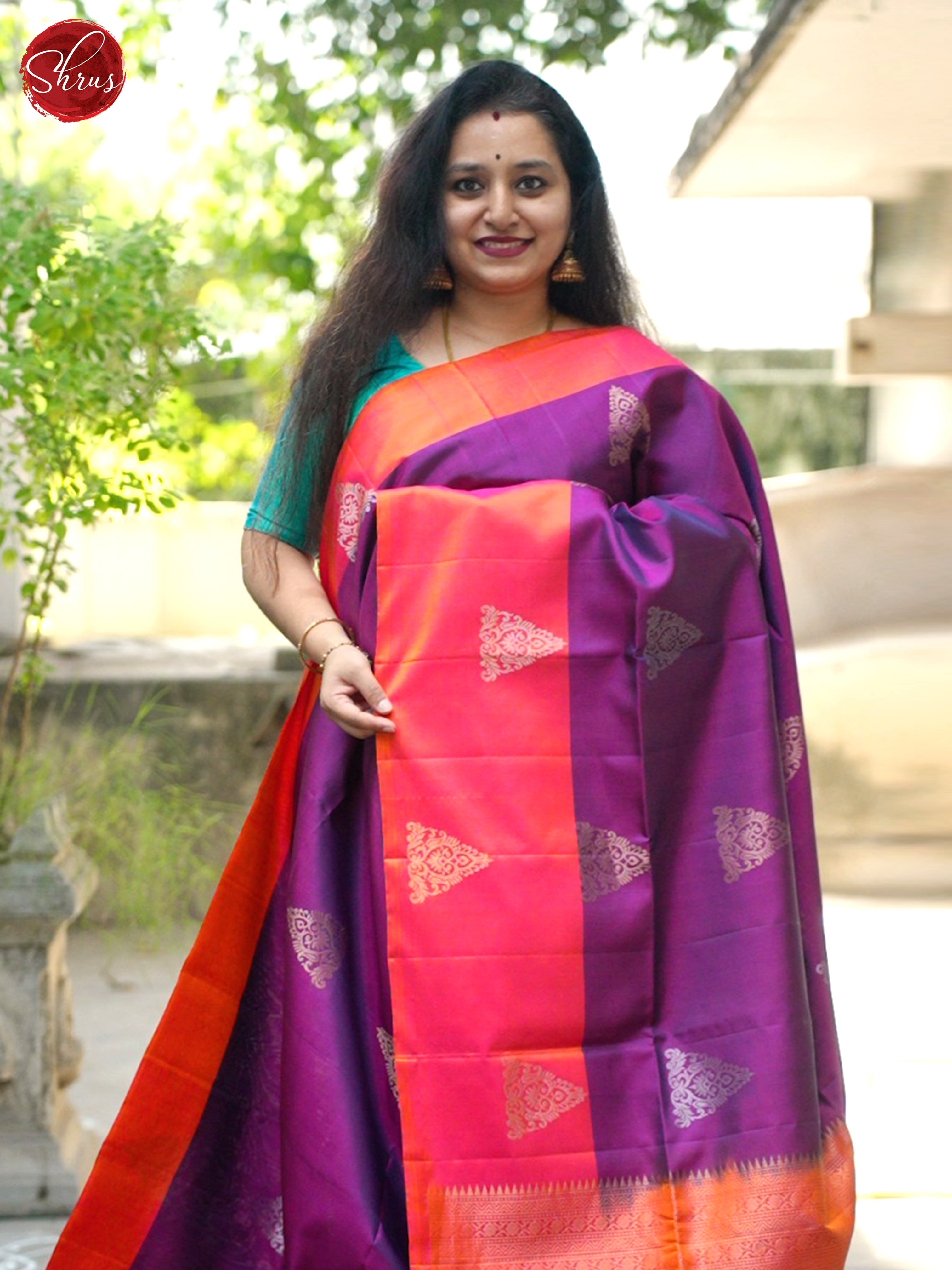 Purple and orange- Soft Silk Saree - Shop on ShrusEternity.com