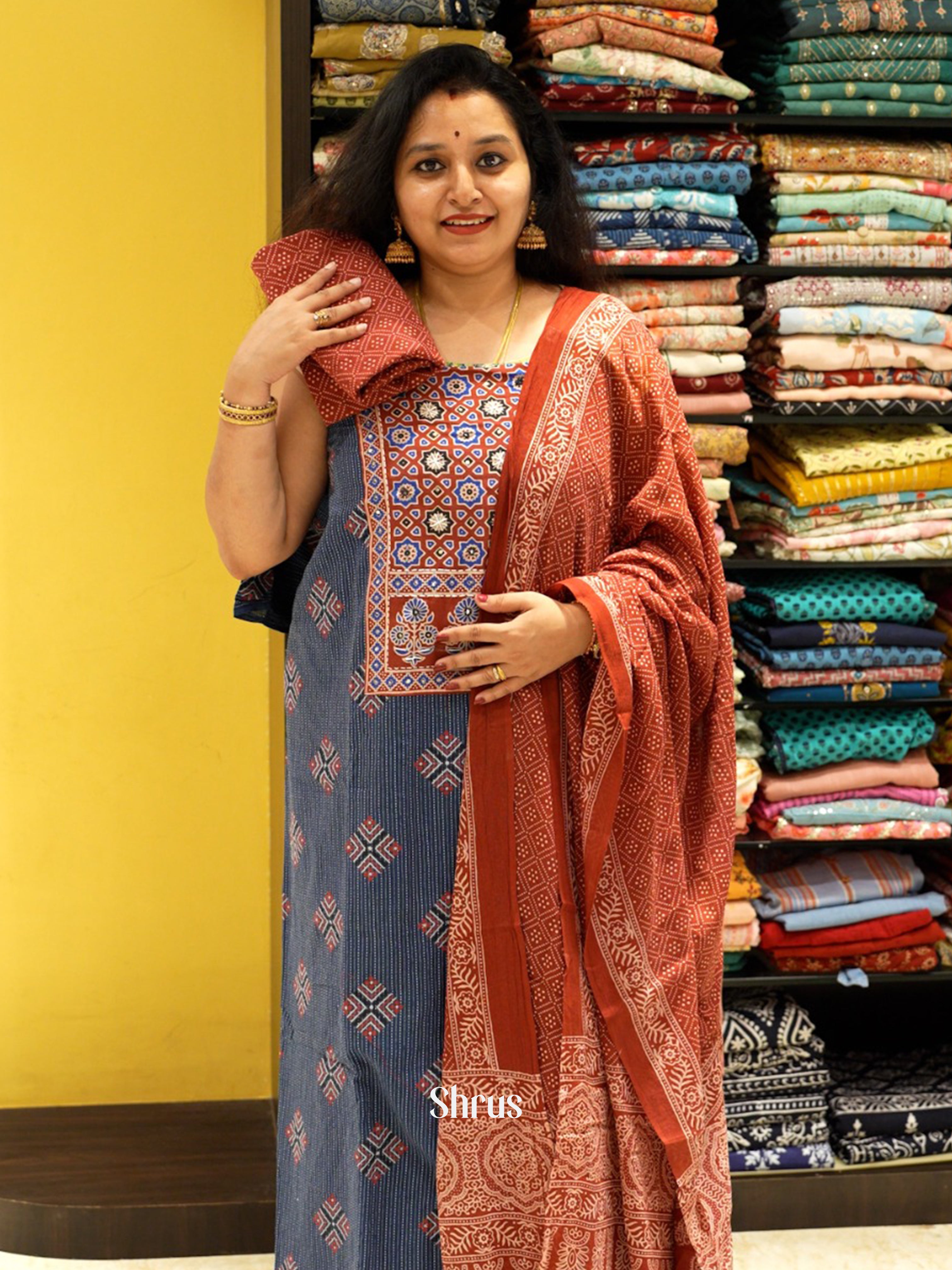 Blue and Red - Ajrakh Salwar - Shop on ShrusEternity.com