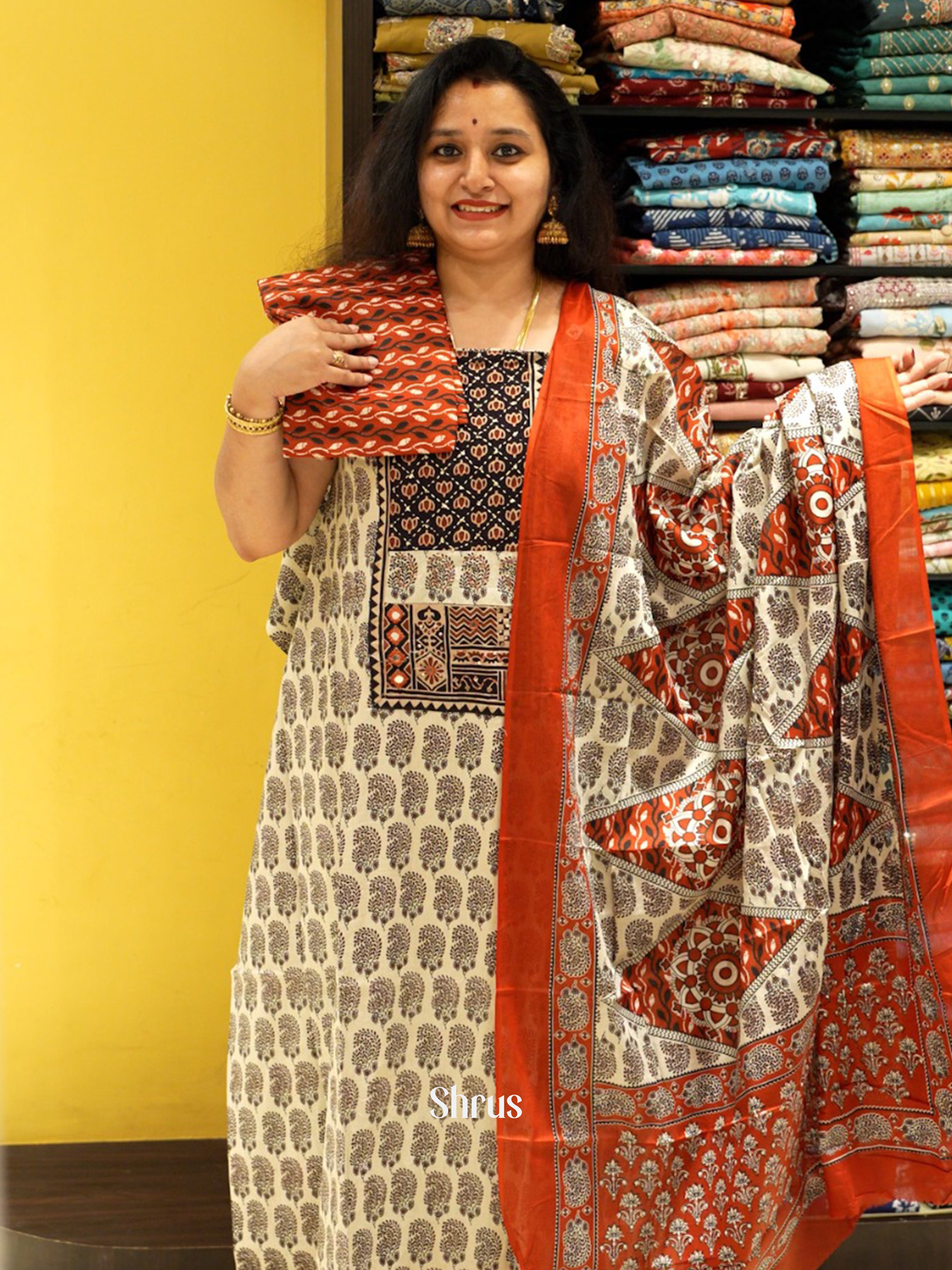 Cream & Red - Ajrakh Salwar - Shop on ShrusEternity.com