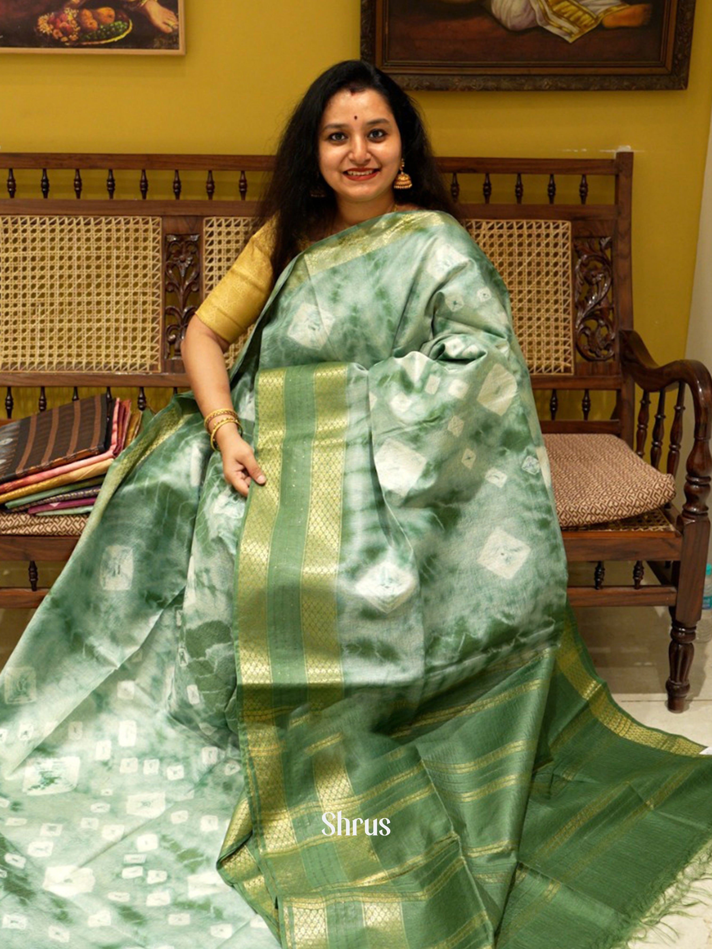 Green- Shibori Saree - Shop on ShrusEternity.com