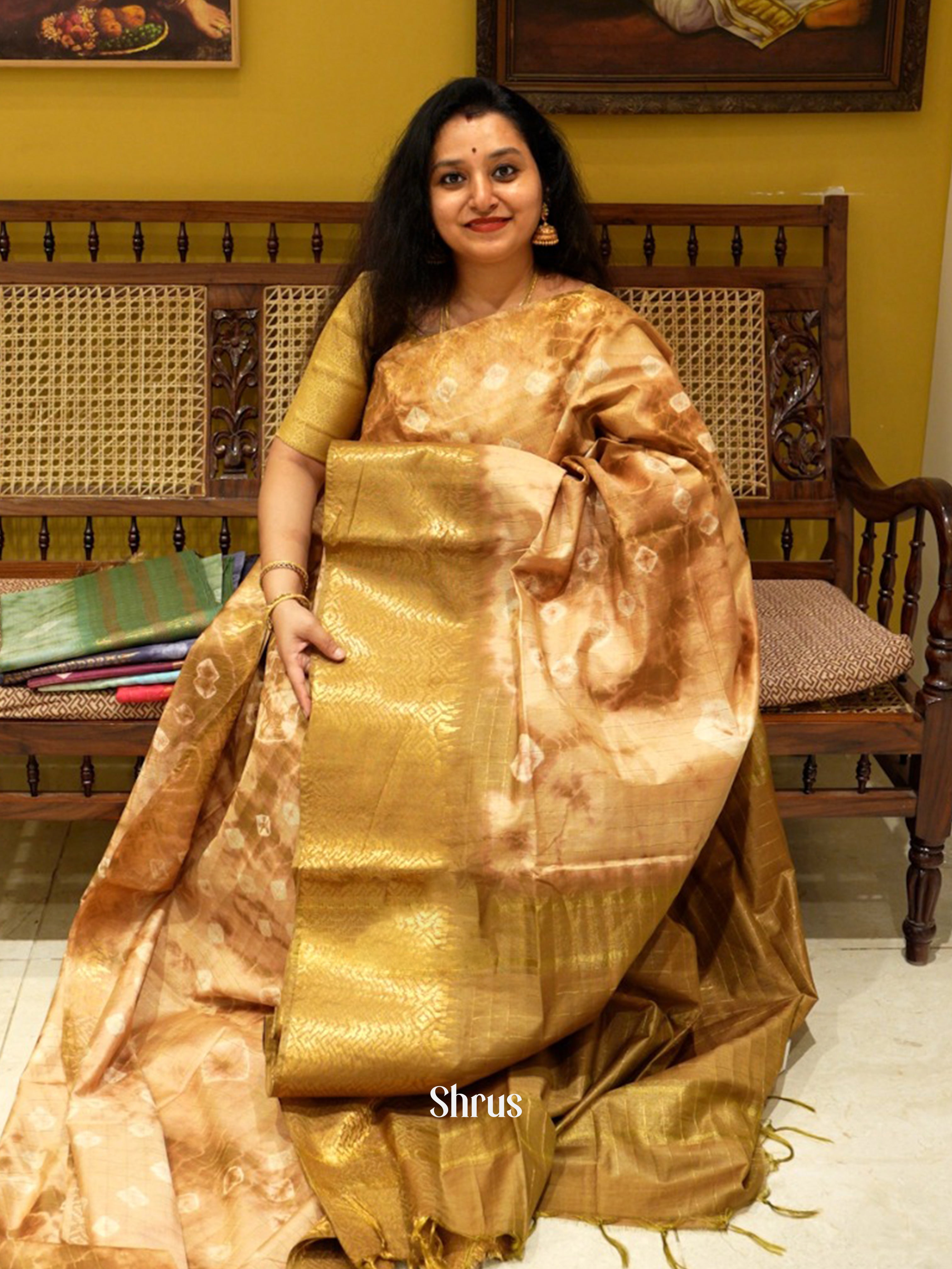Light Brown - Shibori Saree - Shop on ShrusEternity.com