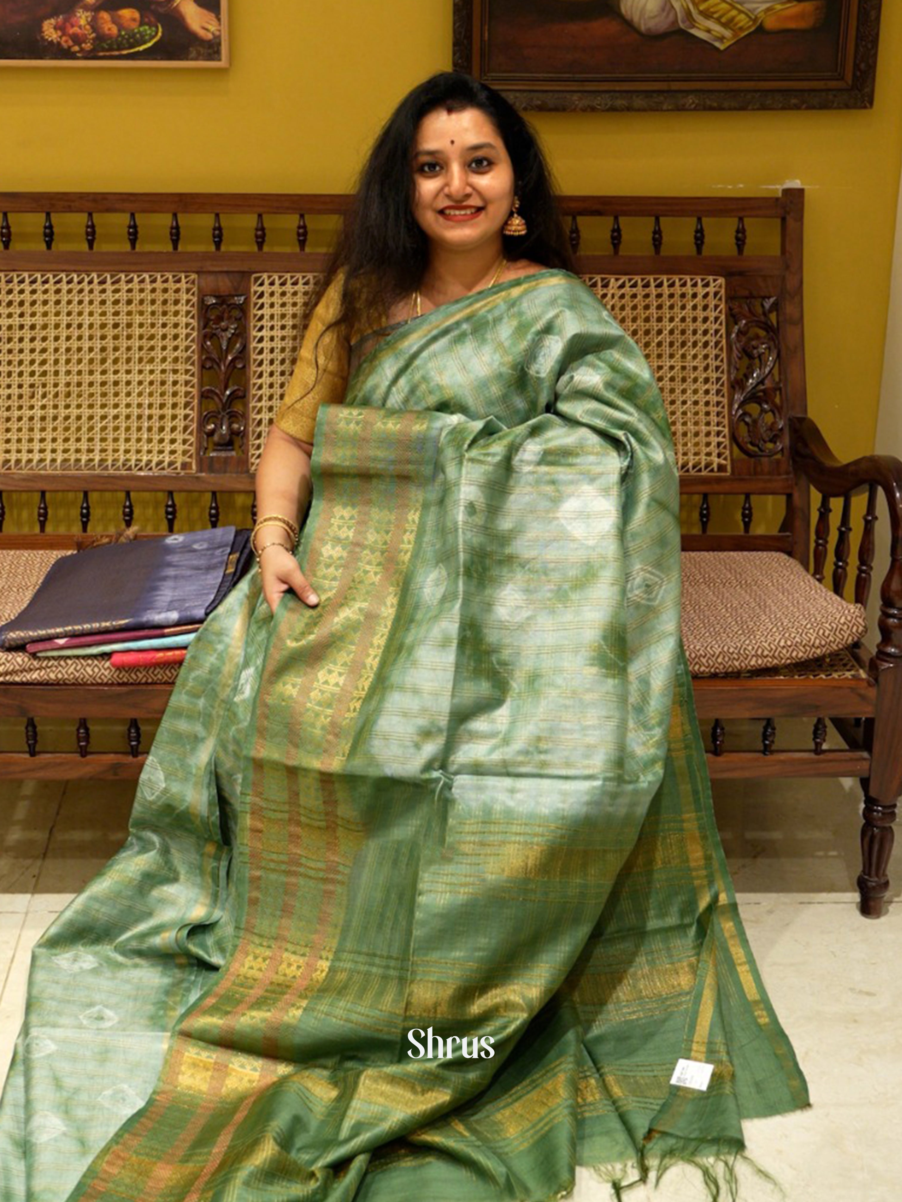Green - Shibori Saree - Shop on ShrusEternity.com