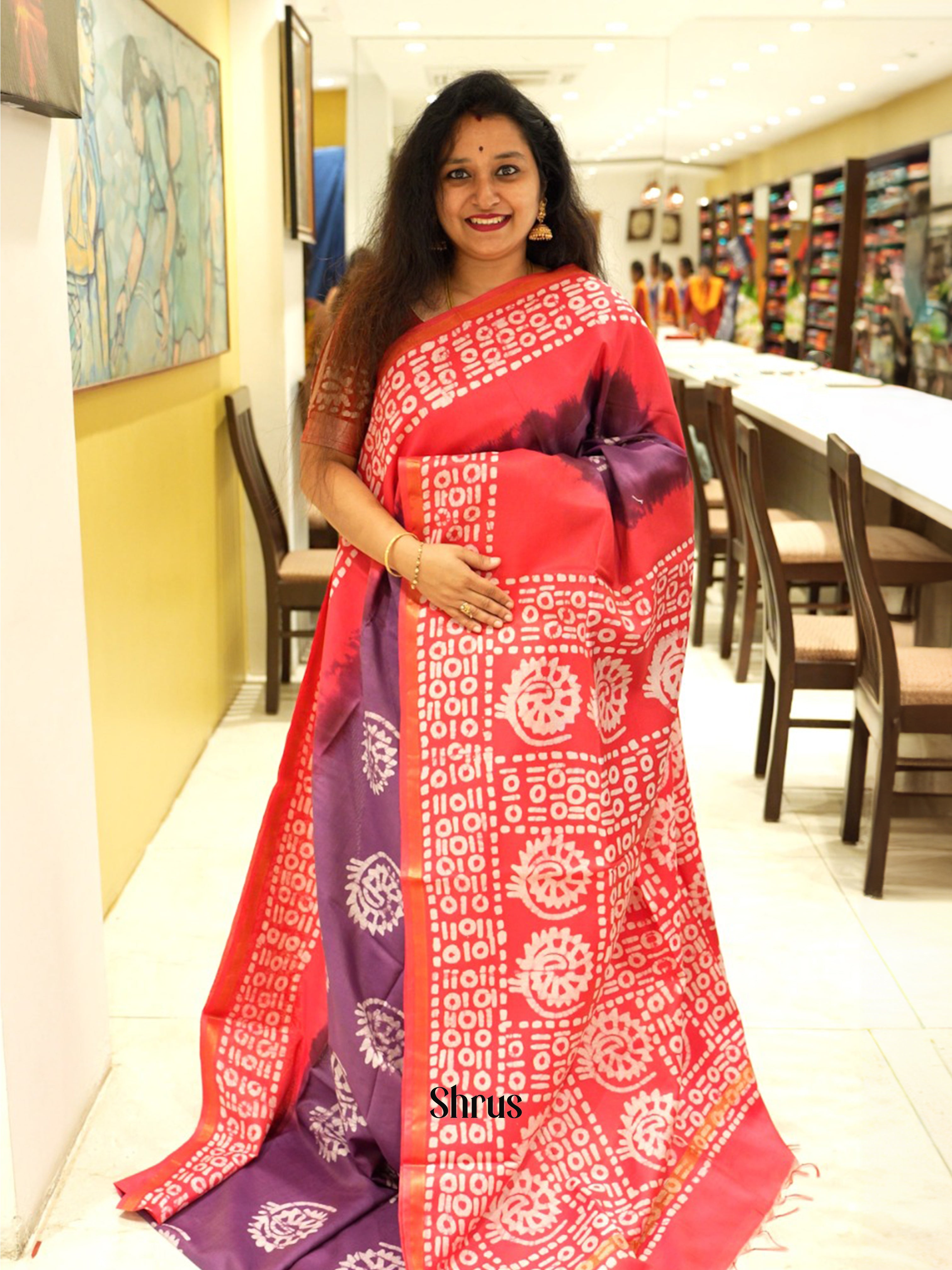 Violet And Pink - Bhatik Saree - Shop on ShrusEternity.com