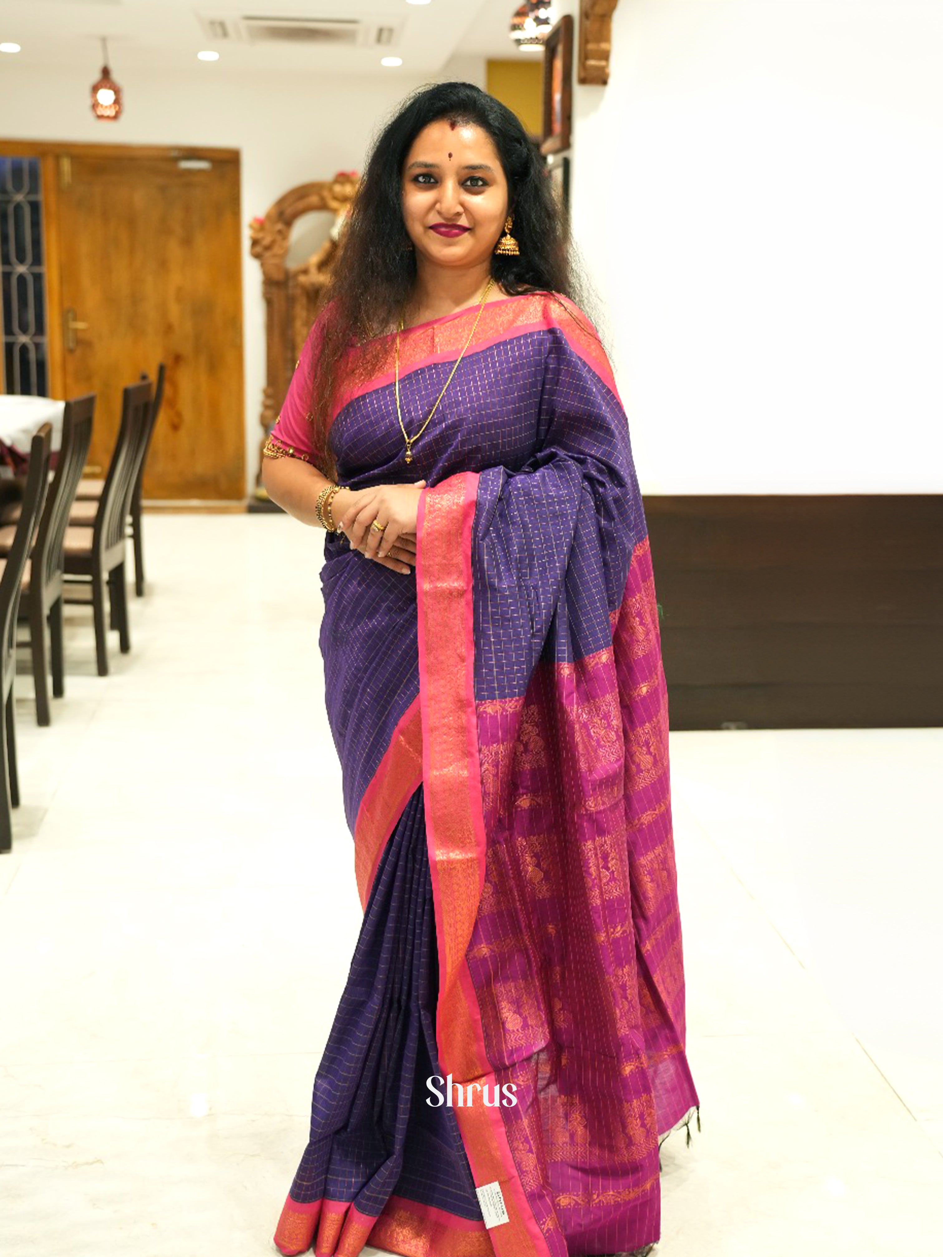 Violet & Pink - Kalyani Cotton Saree - Shop on ShrusEternity.com