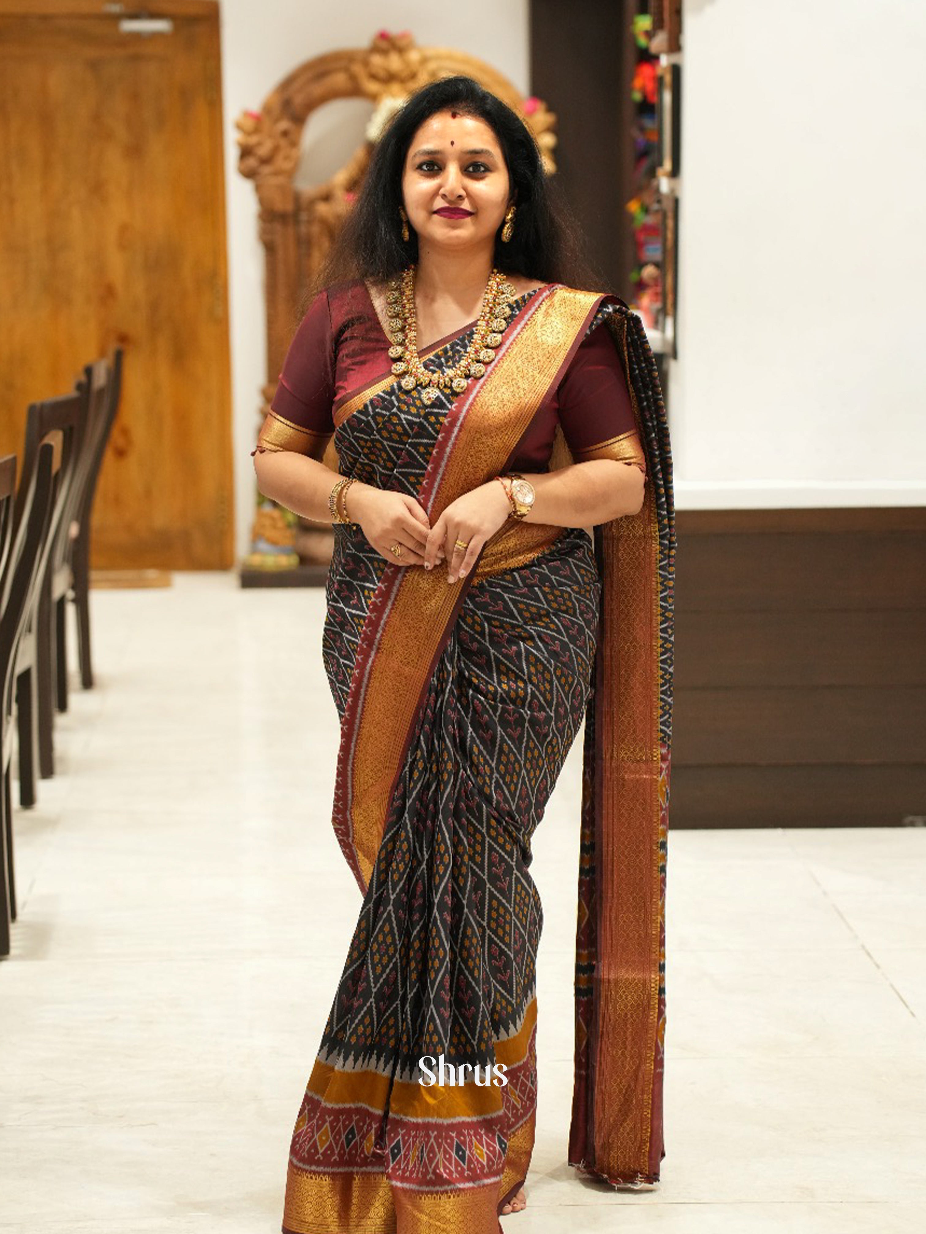 Black & Brown - Semi Patola Saree - Shop on ShrusEternity.com