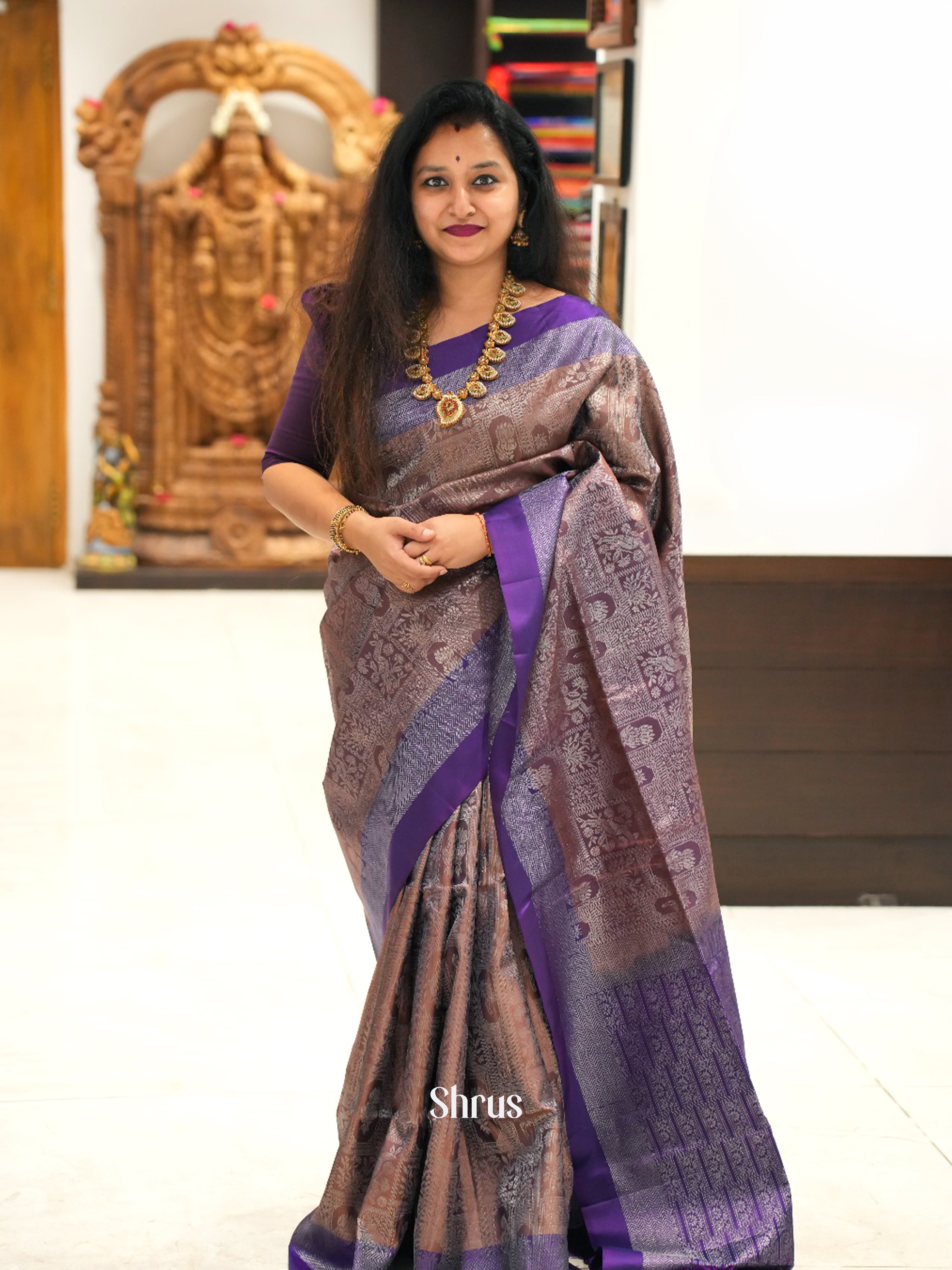 Brown And Purple- Soft Silk Saree - Shop on ShrusEternity.com